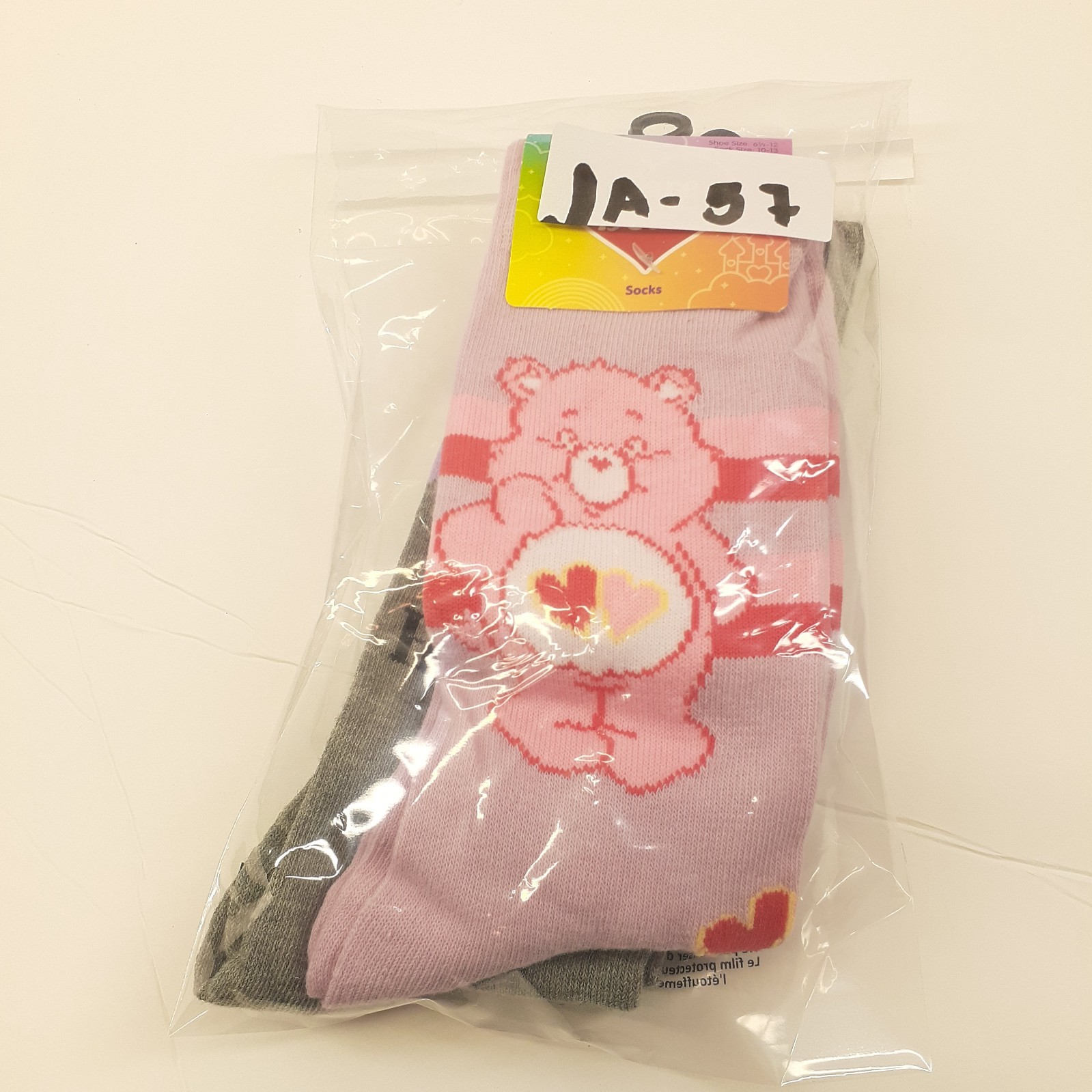 Care Bears Cartoon Mens Sz 6-12 Pink Gray 2 Pair Novelty Graphic Crew Socks NWT