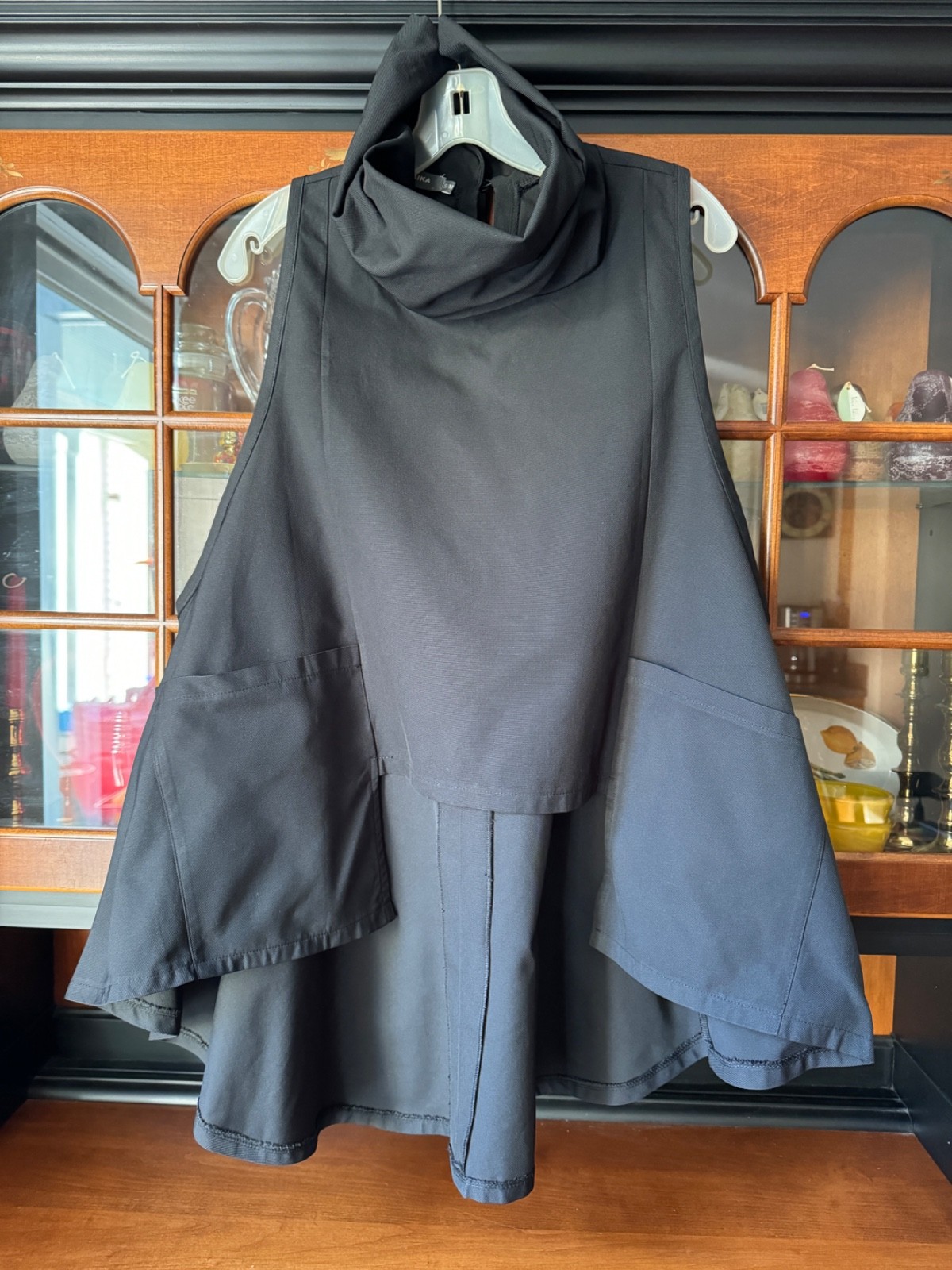 ALEMBIKA S/M BLACK NYLON TWILL TRAPEZE TOP VEST TUNIC BLACK HIGH NECK