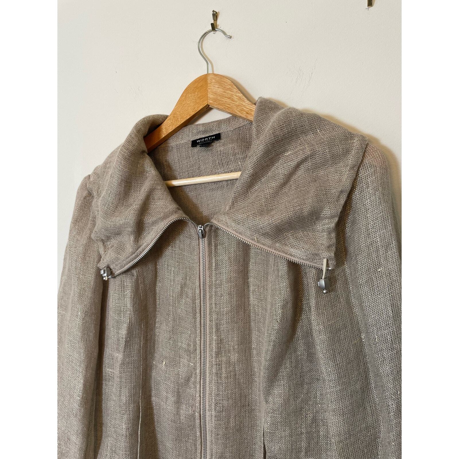 Worth New York Gold Platinum Metallic Linen Bland Jacket Womens S