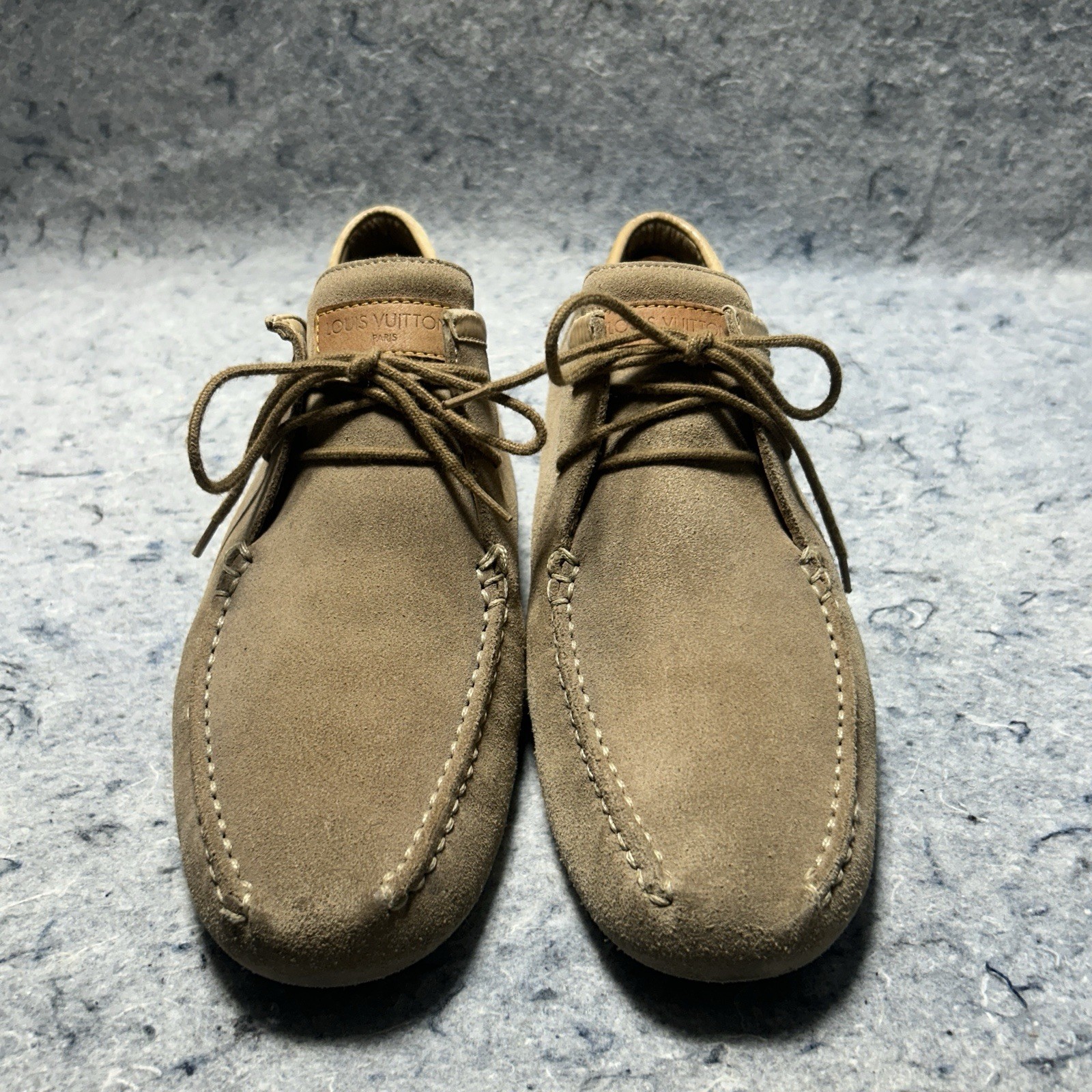 Louis Vuitton Suede TD0053 Shoes Tan Beige Size 38 Made in Italy LV