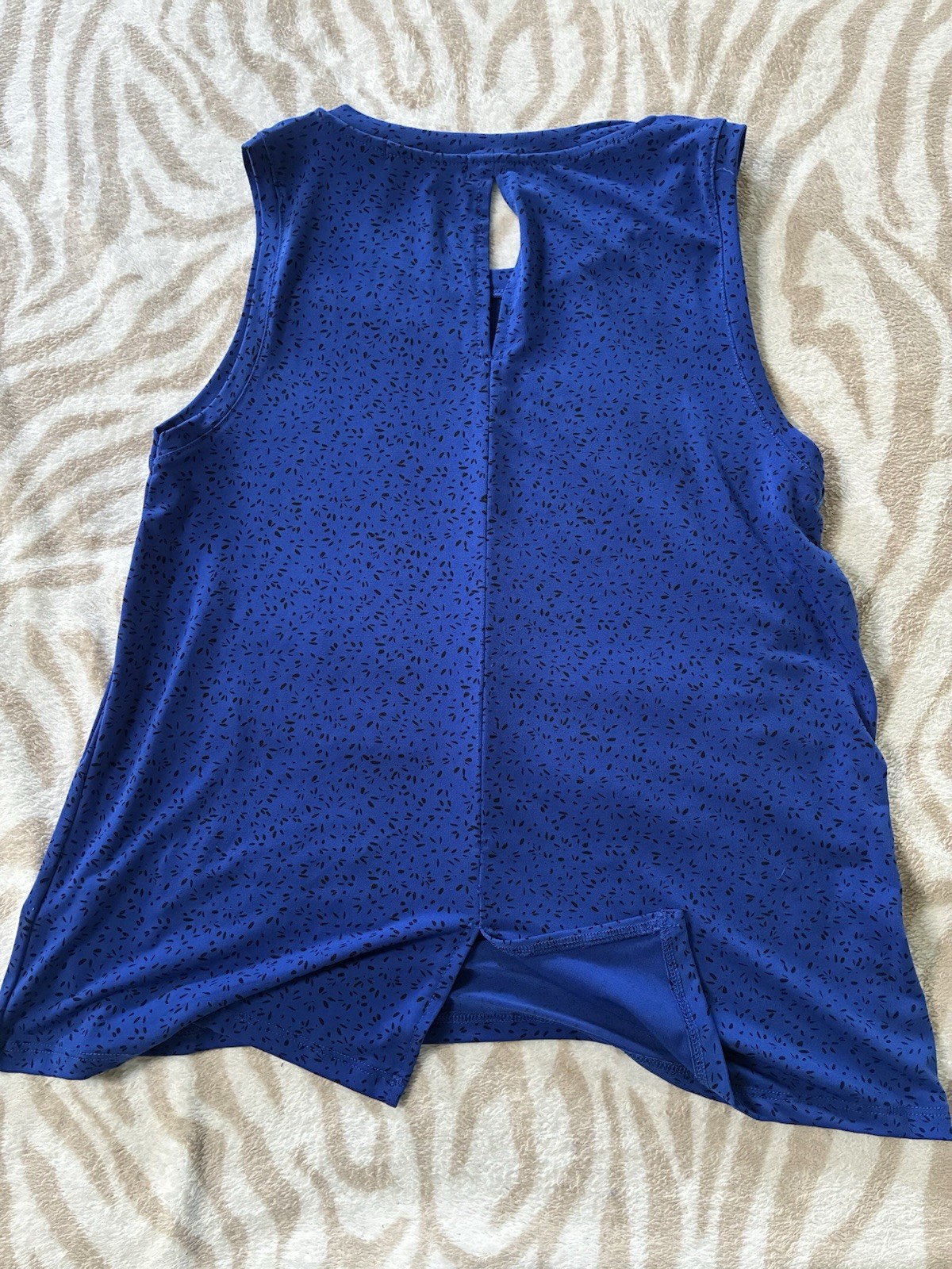 Chaus Abstract Sleeveless Blue/Black Tank Top Round Neck Keyhole Back Size M