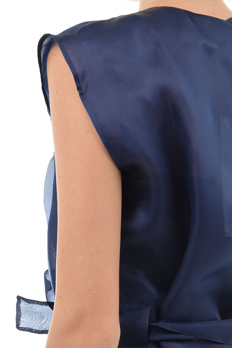 GARETH PUGH Woman Silk Blue Zipped Sleeveless Jacket Size 38IT/4US