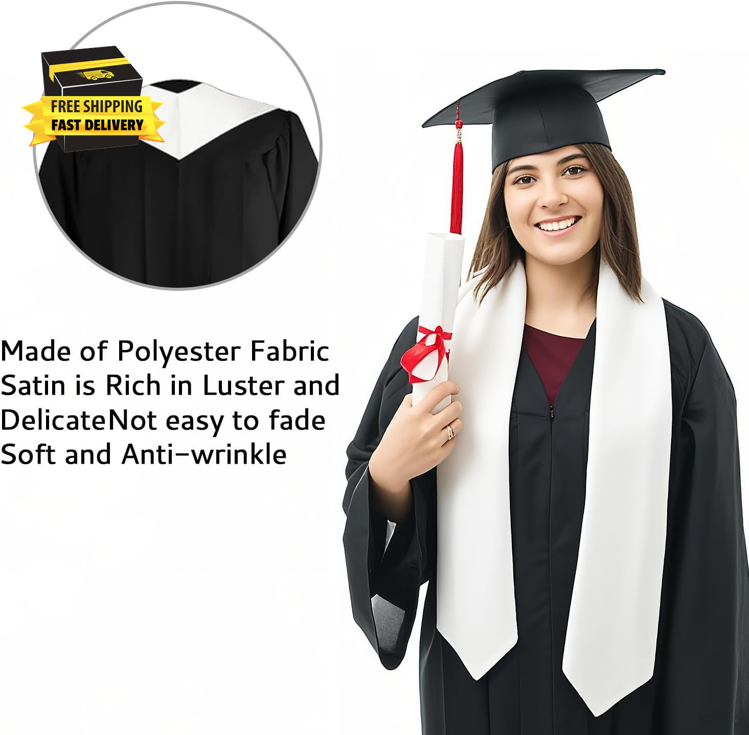 Graduation Stole,Stoles for Graduation Sash Class of 2026 Plain Unisex Adults Gr