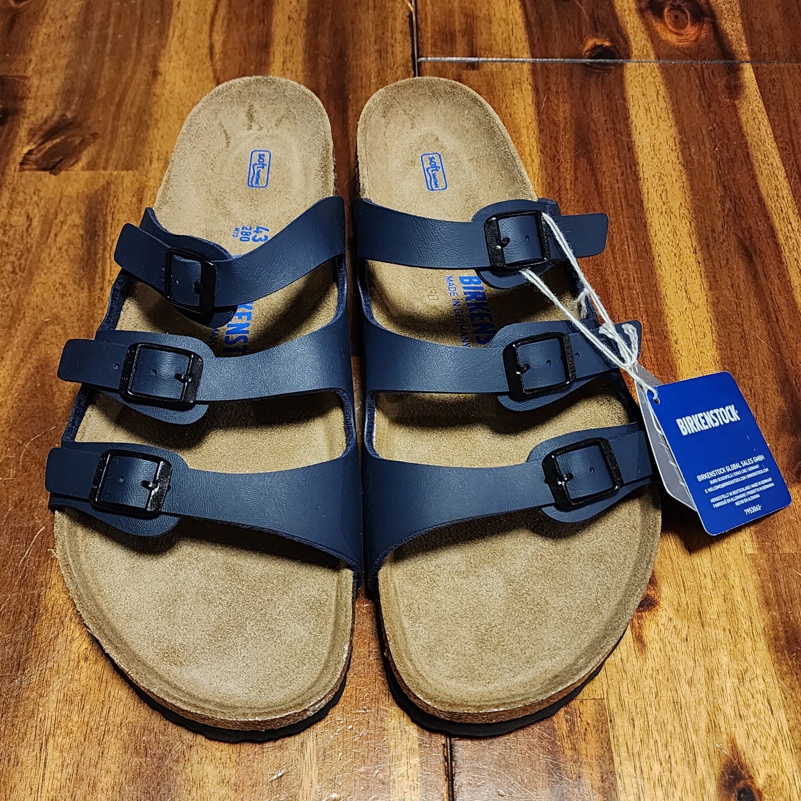 Birkenstock Florida Soft Footbed Birko-Flor Sandals Navy Blue EU 43 M10|W12 NWOB