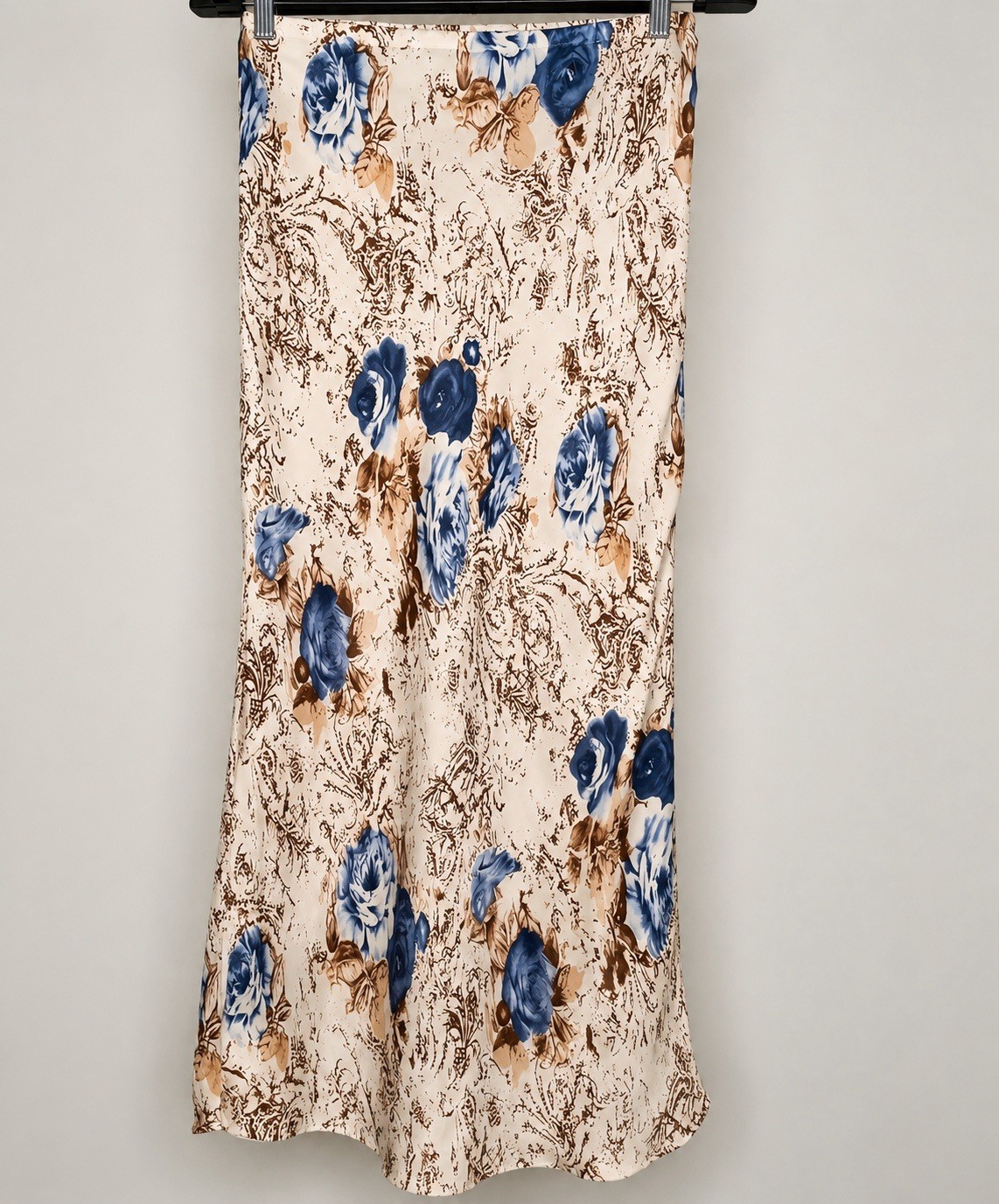 Dress-U by Sharon Women’s Floral Maxi Skirt Size M Blue Cream Lined Bohohemian