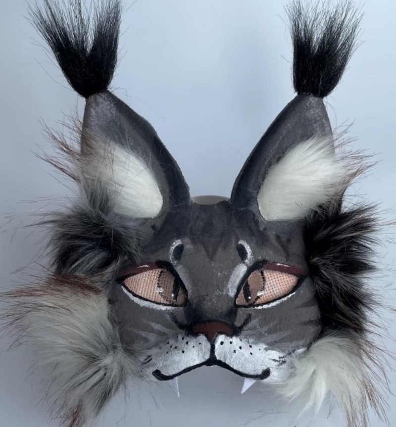 Therian cat mask felted mask with eye handmade fluffy cat mask gift