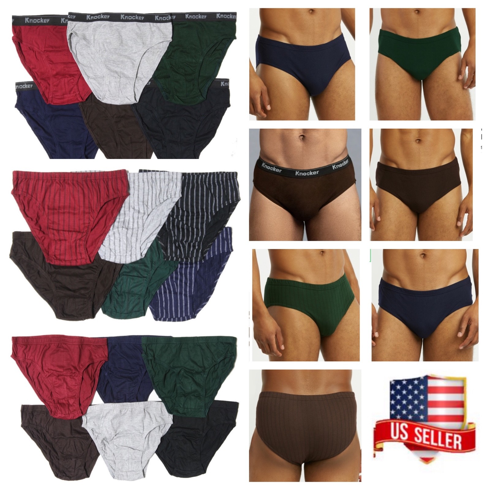Mens Bikini Briefs 100% Cotton Underwear 3 6 12 Pack Solid, Stripe, T-Band Boxer