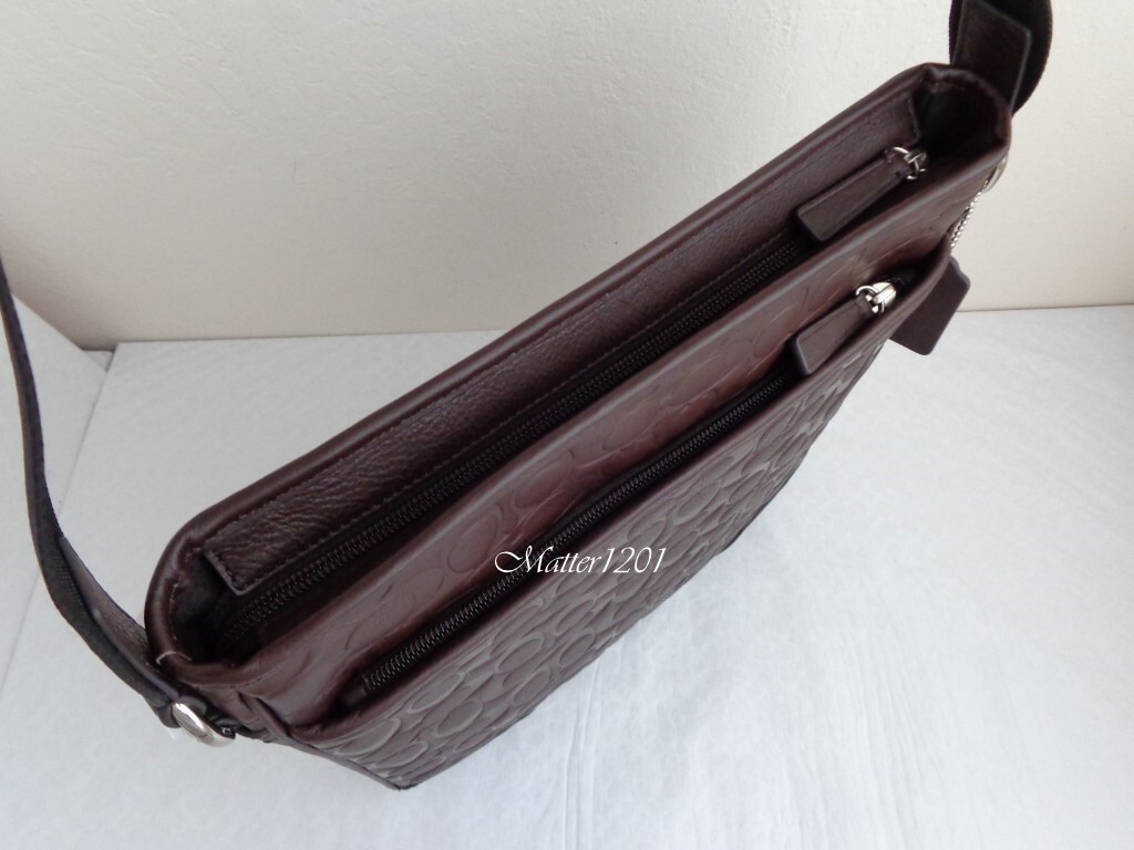 Coach NWT F71212 Heritage Web Leather Embossed C Zip Top Bag Brown