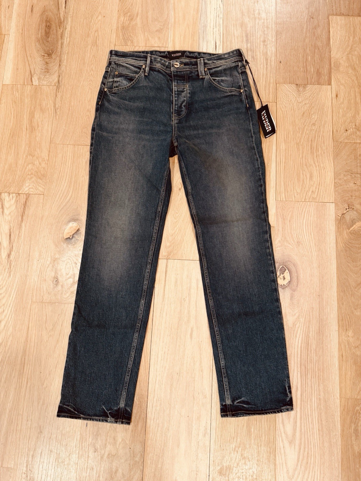 VAYDER Men’s Straight Jeans Blue Denim 98% Cotton 2% Elastane Button Zip Closure