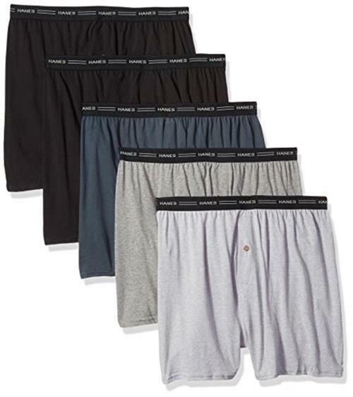 Hanes Men’s 5-Pack Exposed Waistband Knit Boxers Assorted Sizes , Colors