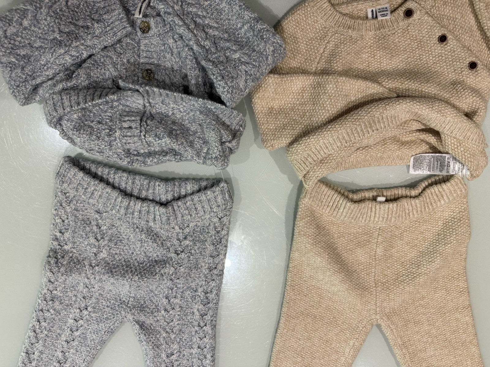 JANIE AND JACK Snow Cub Tan Cable Knit 14 PCS Set & Romper Size 12-18 Month