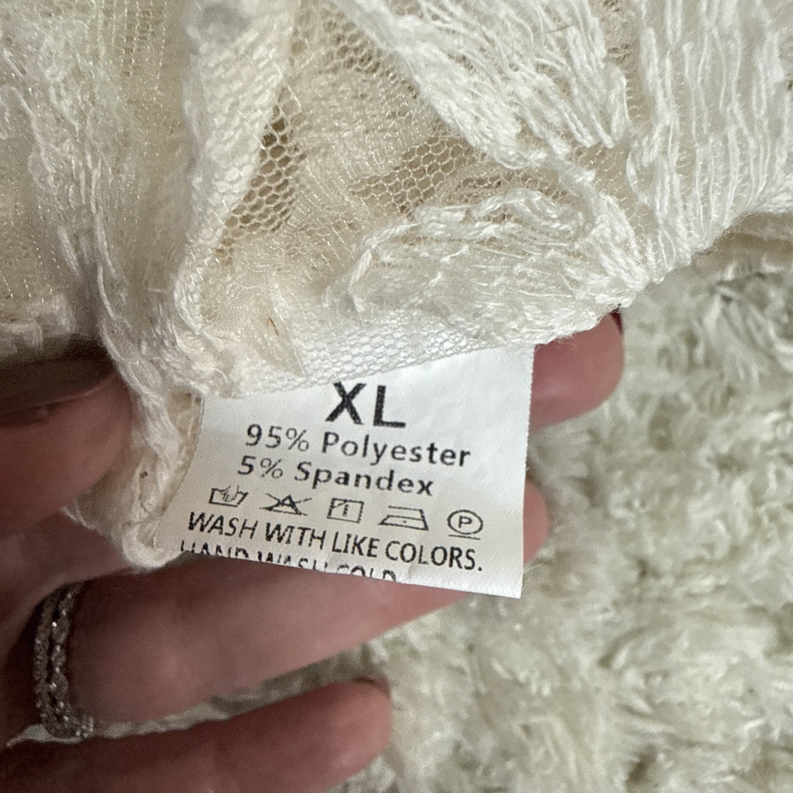 Elegant LS Lace Button Up Tunic Button Close Drawstring Sleeves XL Floral Collar