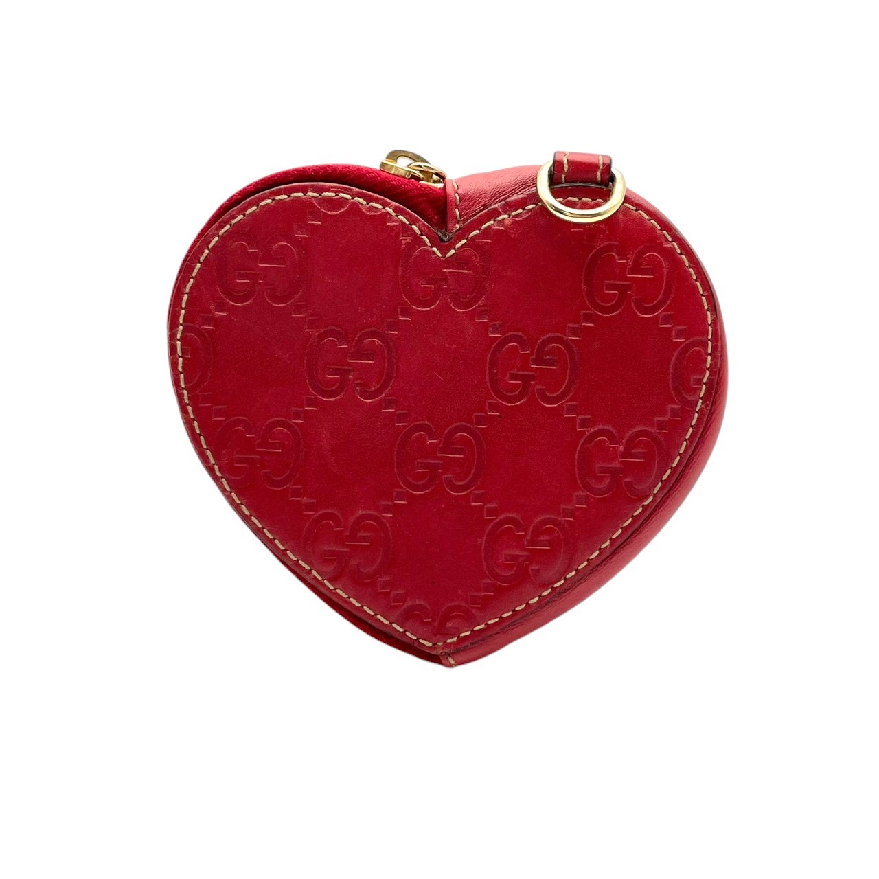 Authentic GUCCI Lovely Heart Guccissima Leather Coin Case Red Compact Purse