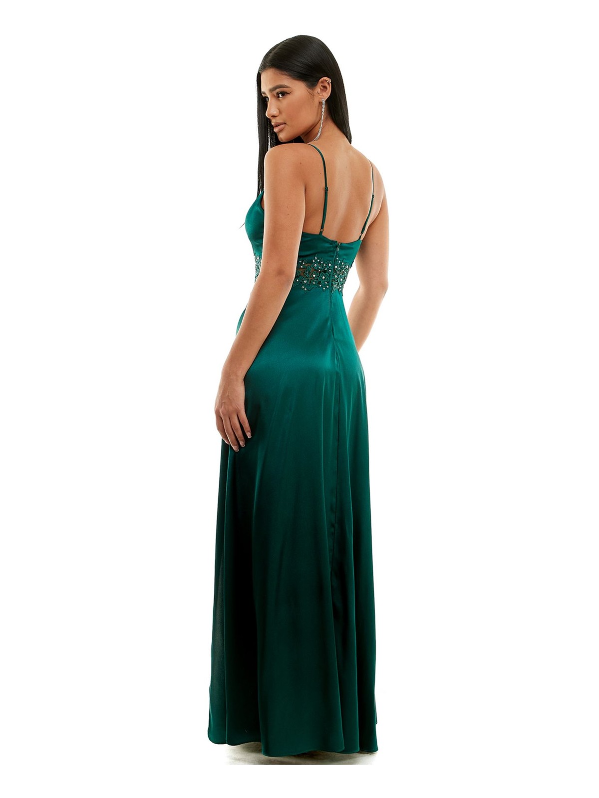 CITY STUDIO Womens Dress Green Mesh Inset Waist High-slit Lined Juniors 56