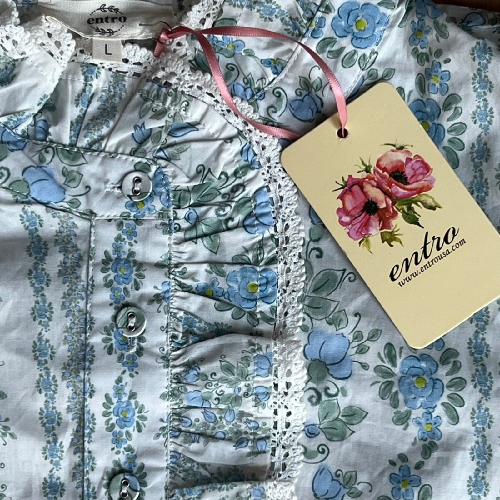 Womens Large Cotton Top Victorian Garden Blouse Crochet Coquette Shirt Edwardian