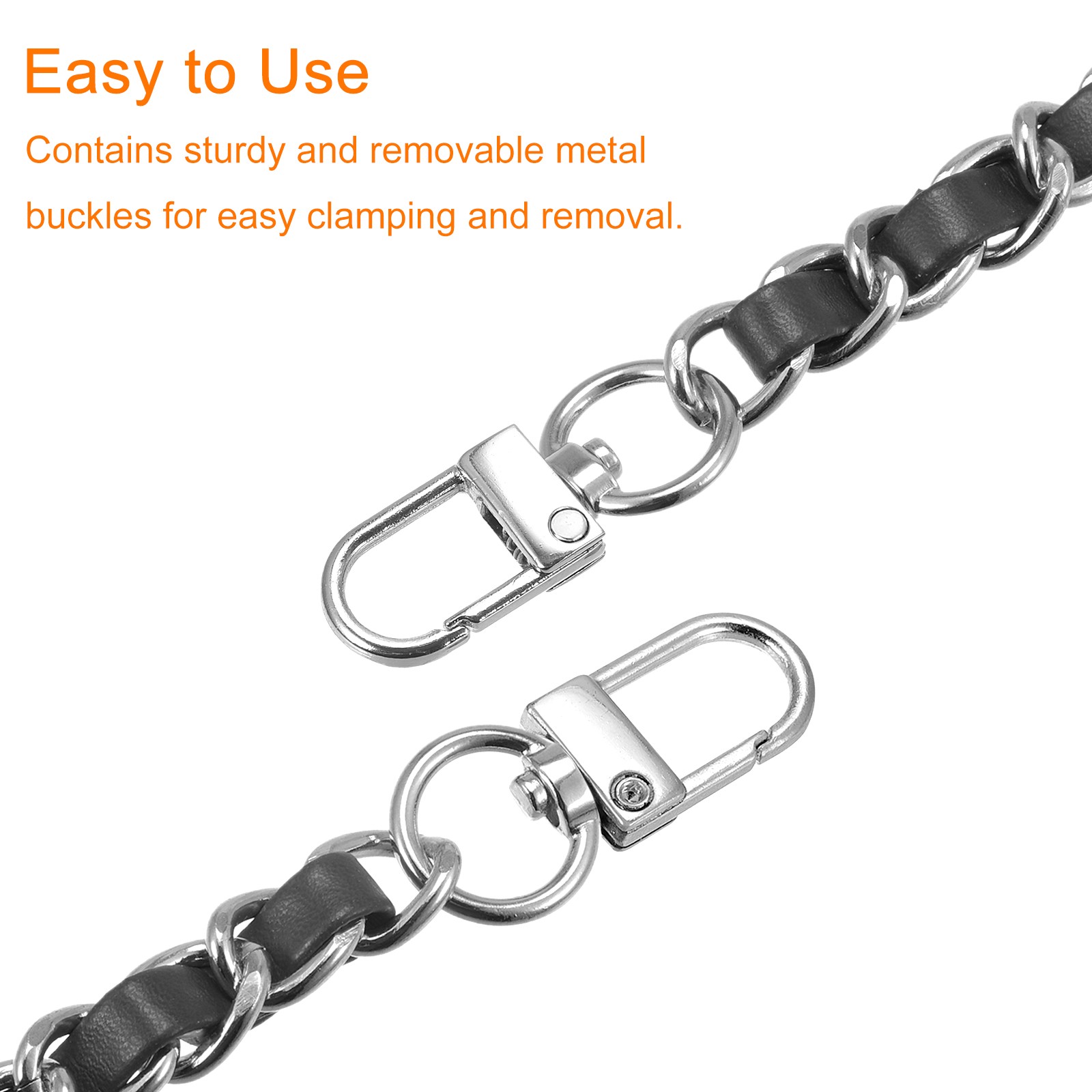 55″ Purse Chain Strap with Buckles for Shoulder and Cross Body Black Silver