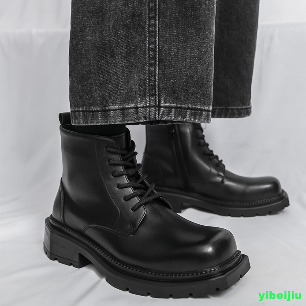 Mens Shiny Leather Dress Ankle Short Boots Platform Wide Shoes Motorcycle Gothic