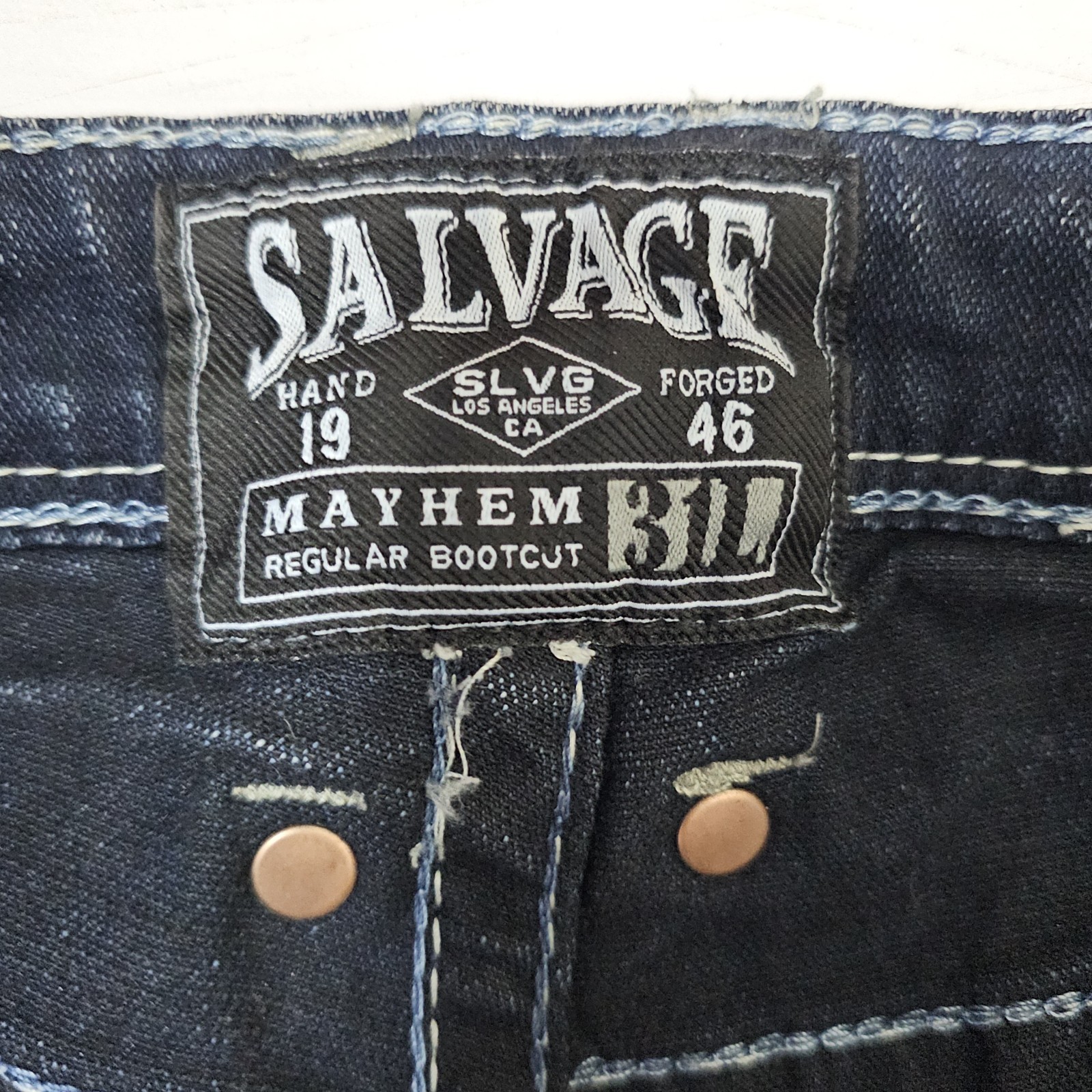 Buckle Salvage Jeans Mayhem Bootcut Fit Dark Wash Denim Mens 34×33.5 Whiskering
