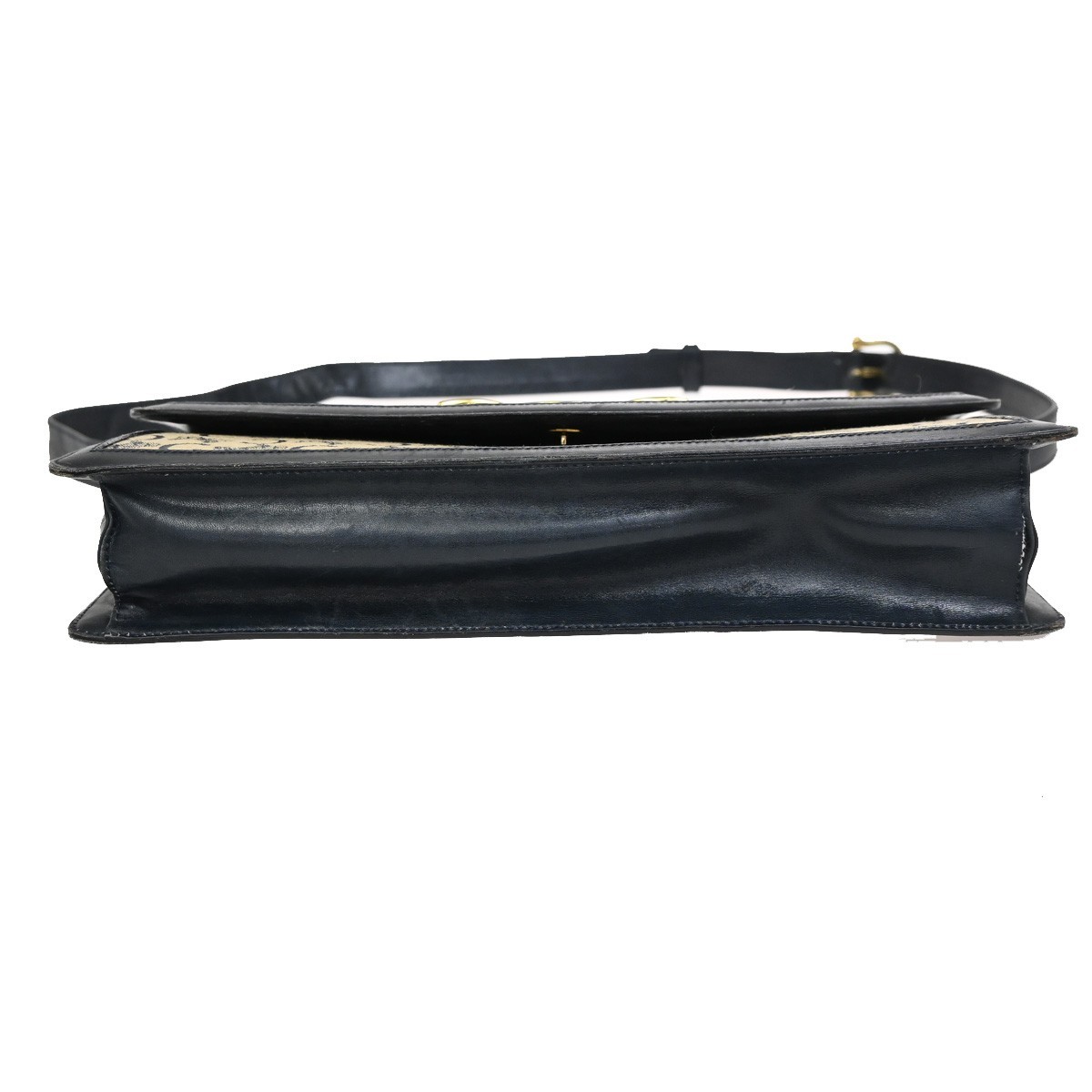 CELINE Logo C Macadam Horse Carriage Shoulder Bag Canvas Leather Blue 68KP174