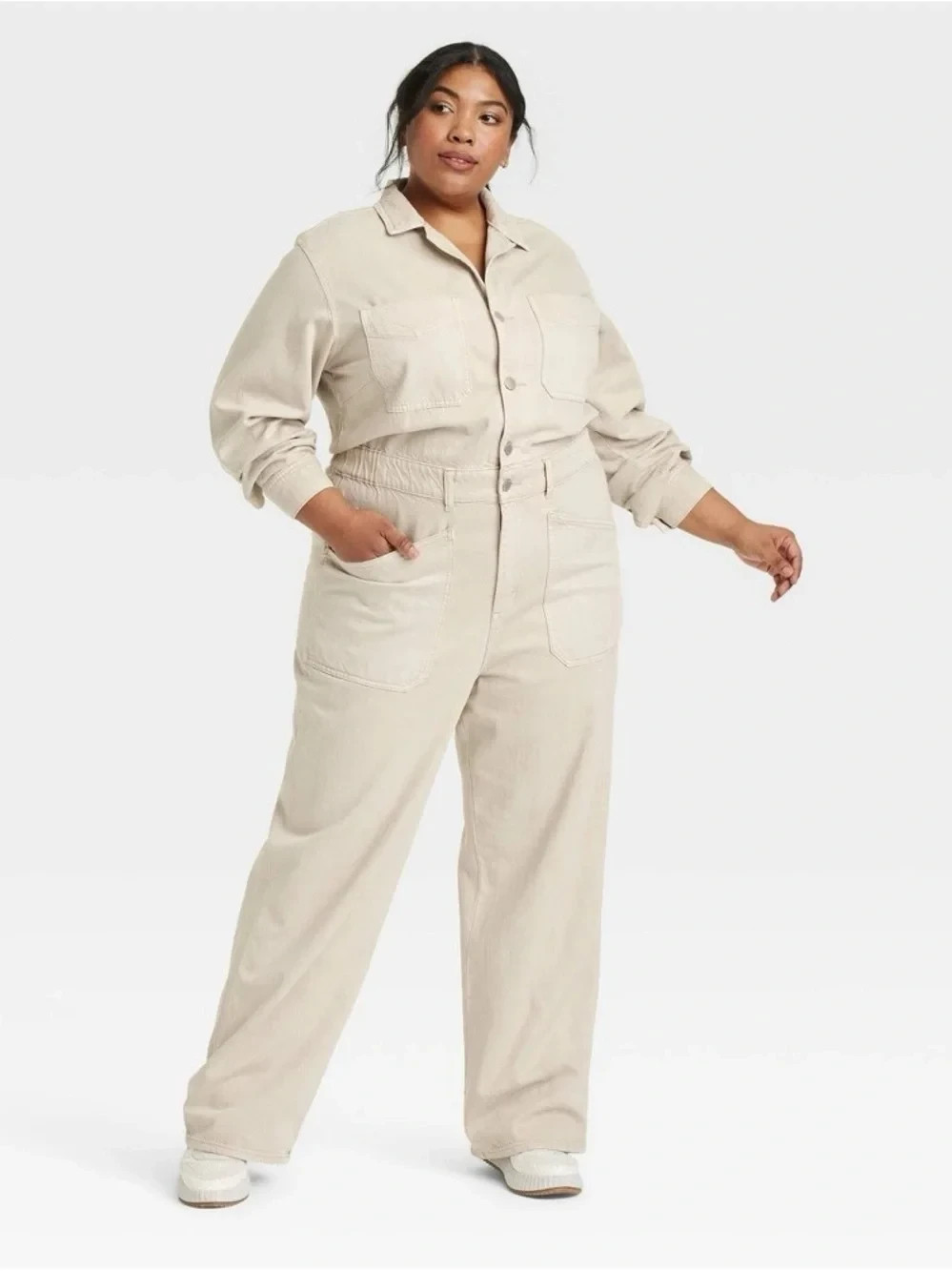 NEW! Universal Thread Cream Long Sleeve Utility Jumpsuit Size 4 Patch Pocket