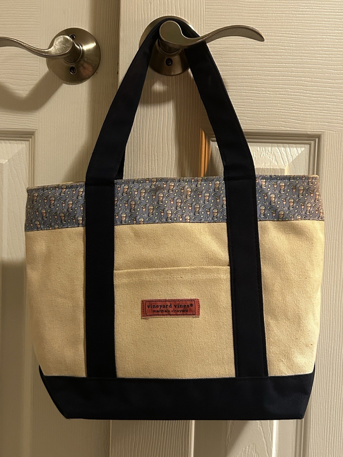Vineyard Vines Canvas Tote Lined Bag Zippered Inner Pocket