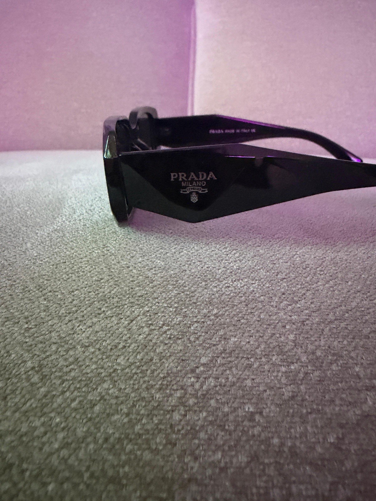 PRADA Designer Black Rectangle Sunglasses, Gradient Black Lenses