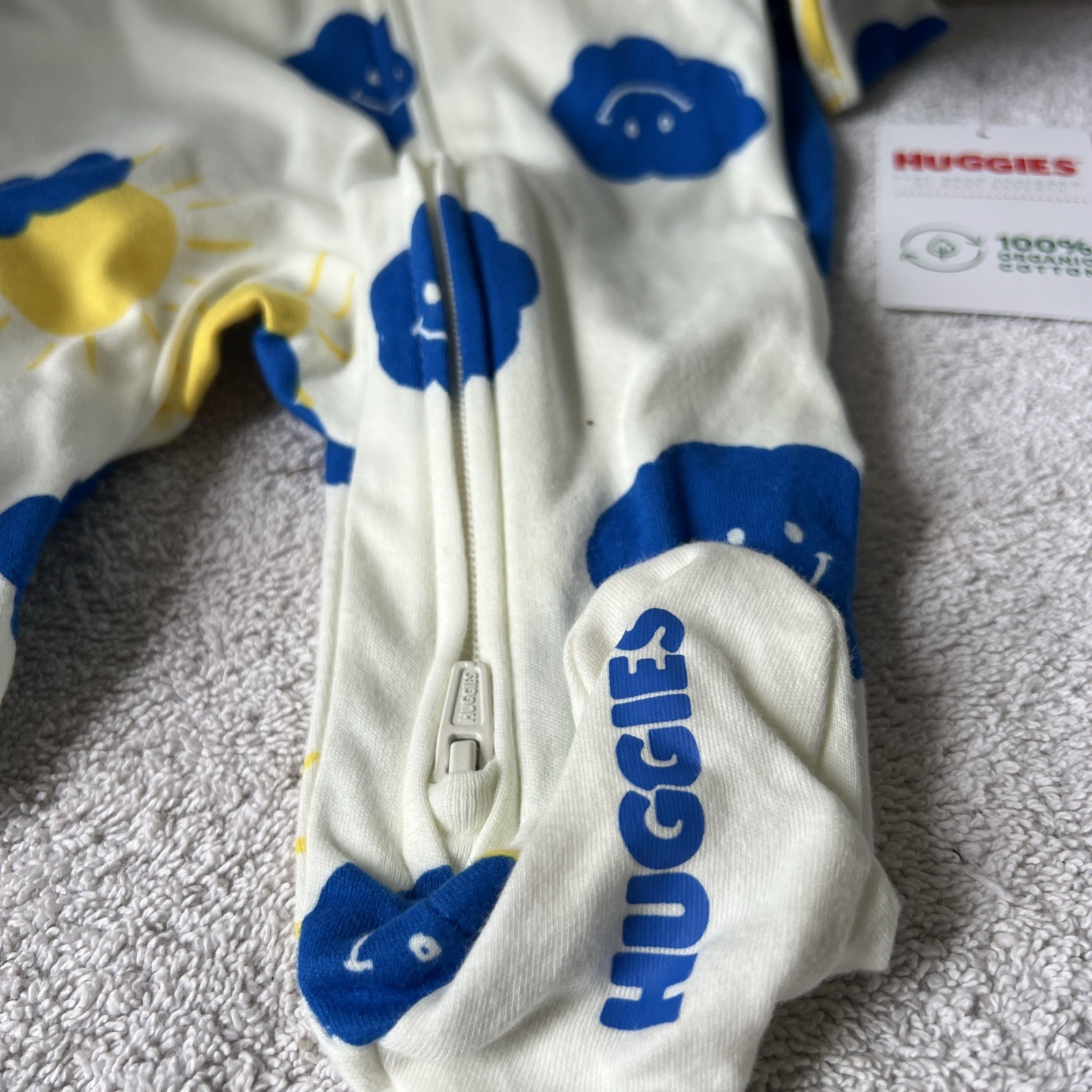 Huggies Super Soft Coverall 100% Organic Cotton 2way Zip 2pc Clouds Sun Stars 3m
