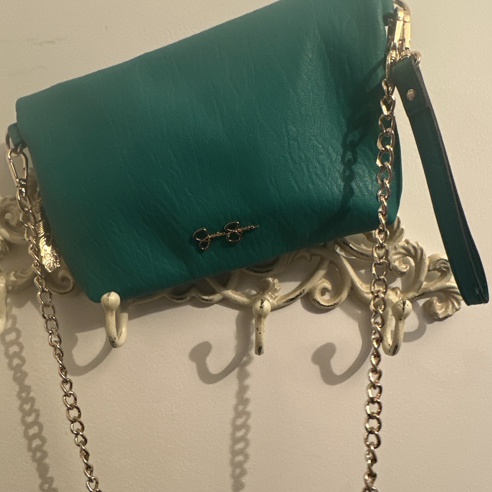 Women’s green Animal Print Crossbody Clutch Zip/Magnetic Detachable Chain Gold