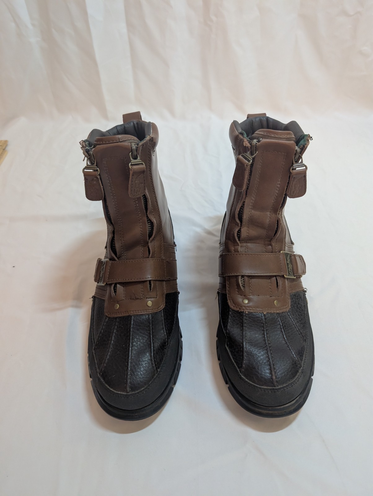 Polo Ralph Lauren Dwann Boots Men’s Sz 11D Brown/Black Leather Double Zipper
