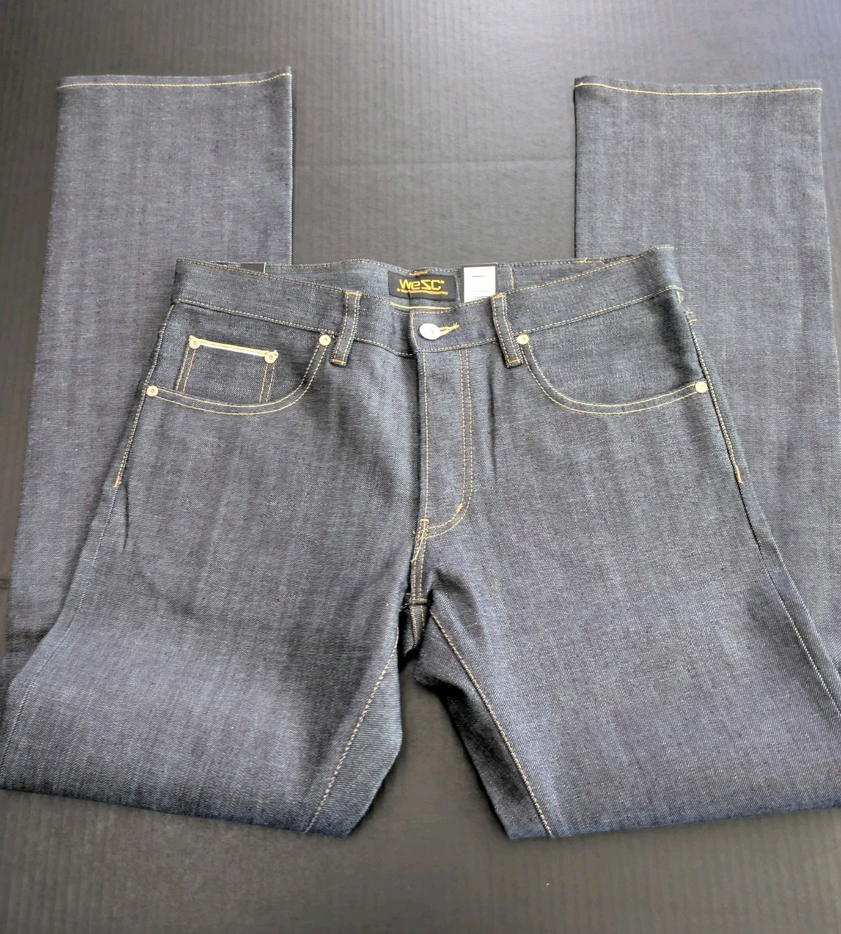 WeSC Jeans Mens Dark Wash Raw Selvage Stretch Denim Button Fly NWT Slim Fit 32″