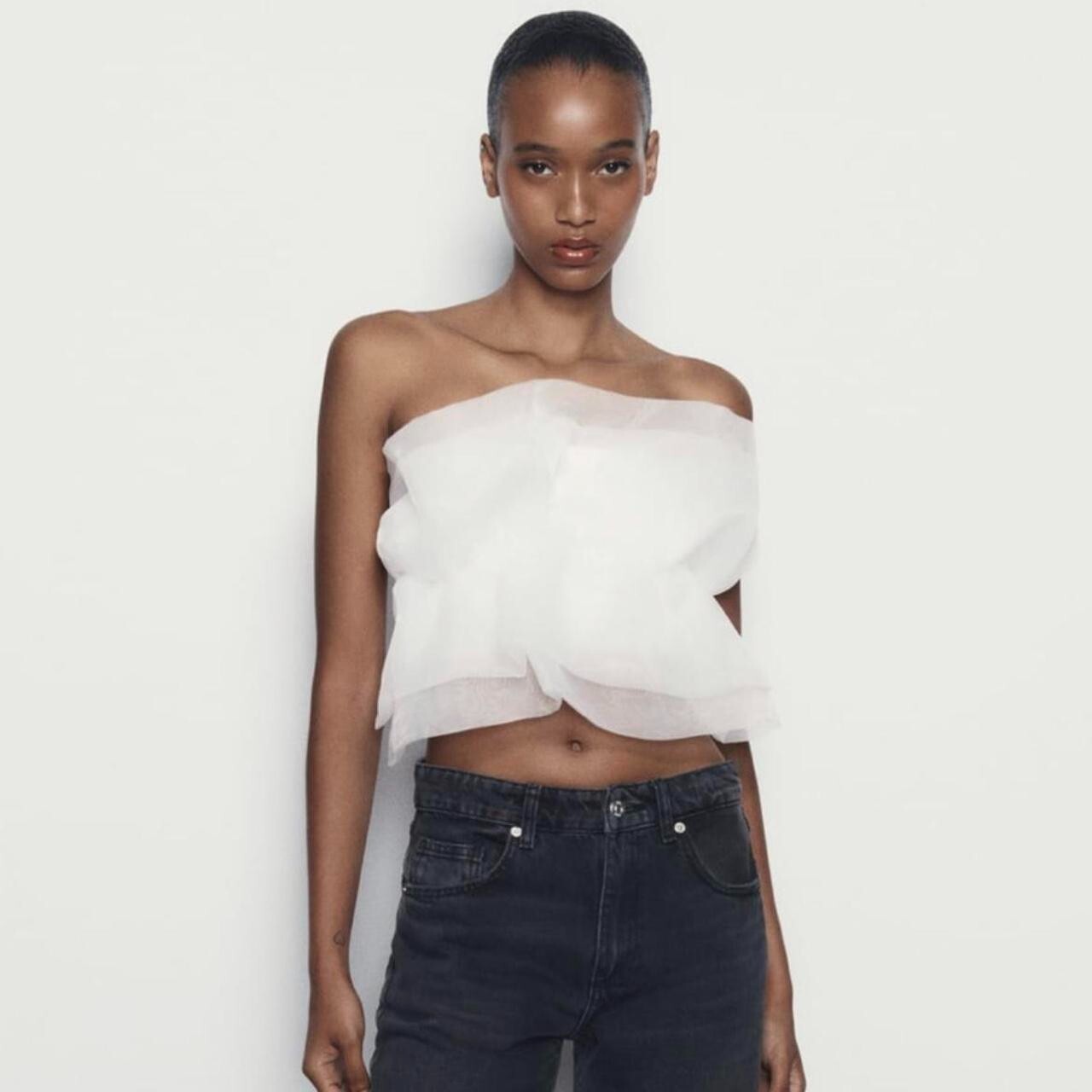 Zara White Organza Strapless Bandeau Boob Tube Crop Top Size: M Ref 0858/806/250