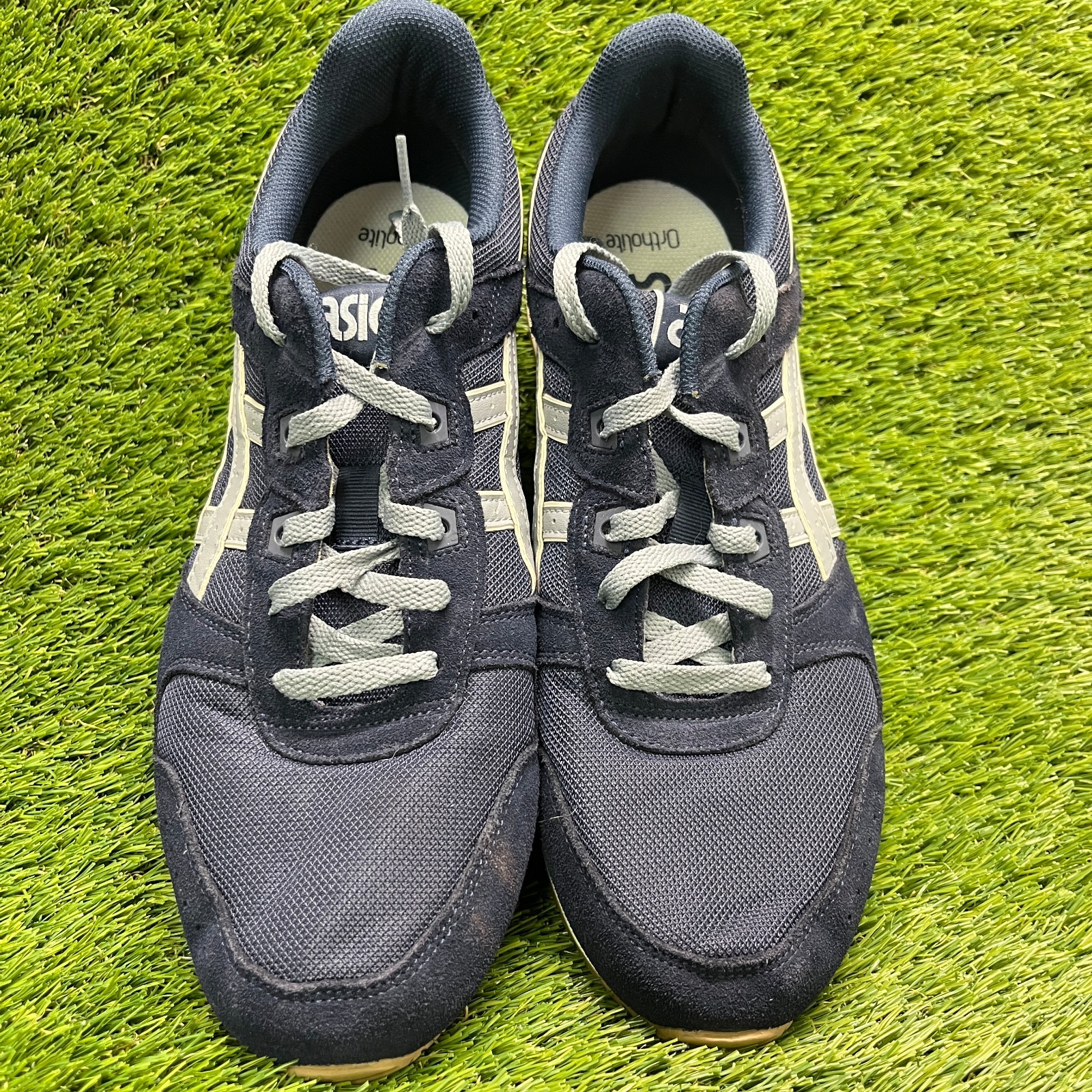 Asics Lyte Classic Mens Size 12 Navy Gray White Athletic Running Shoes Sneakers