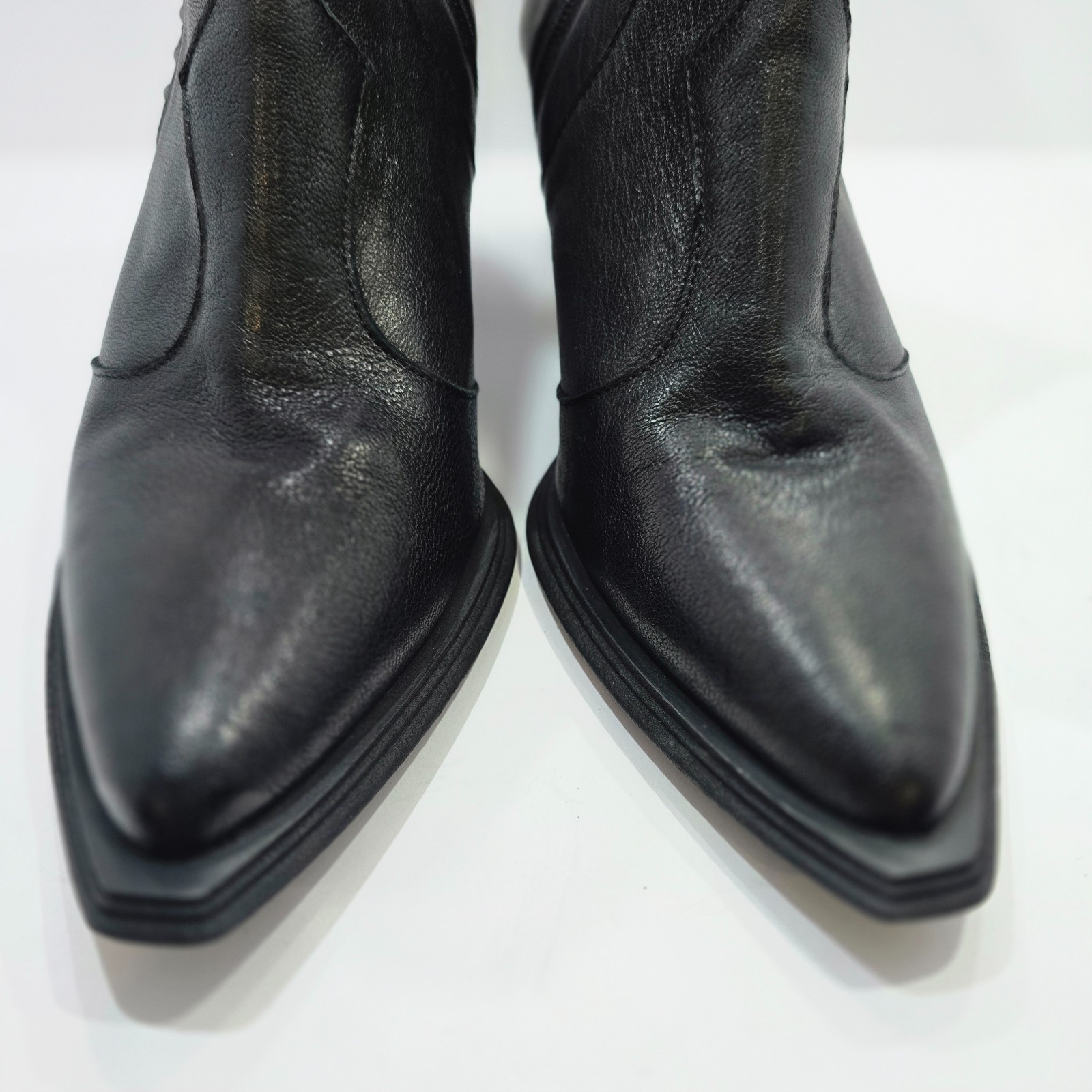 Emanuele Crasto Made in Italy Studded Western Ankle Boots Black Leather Point 38