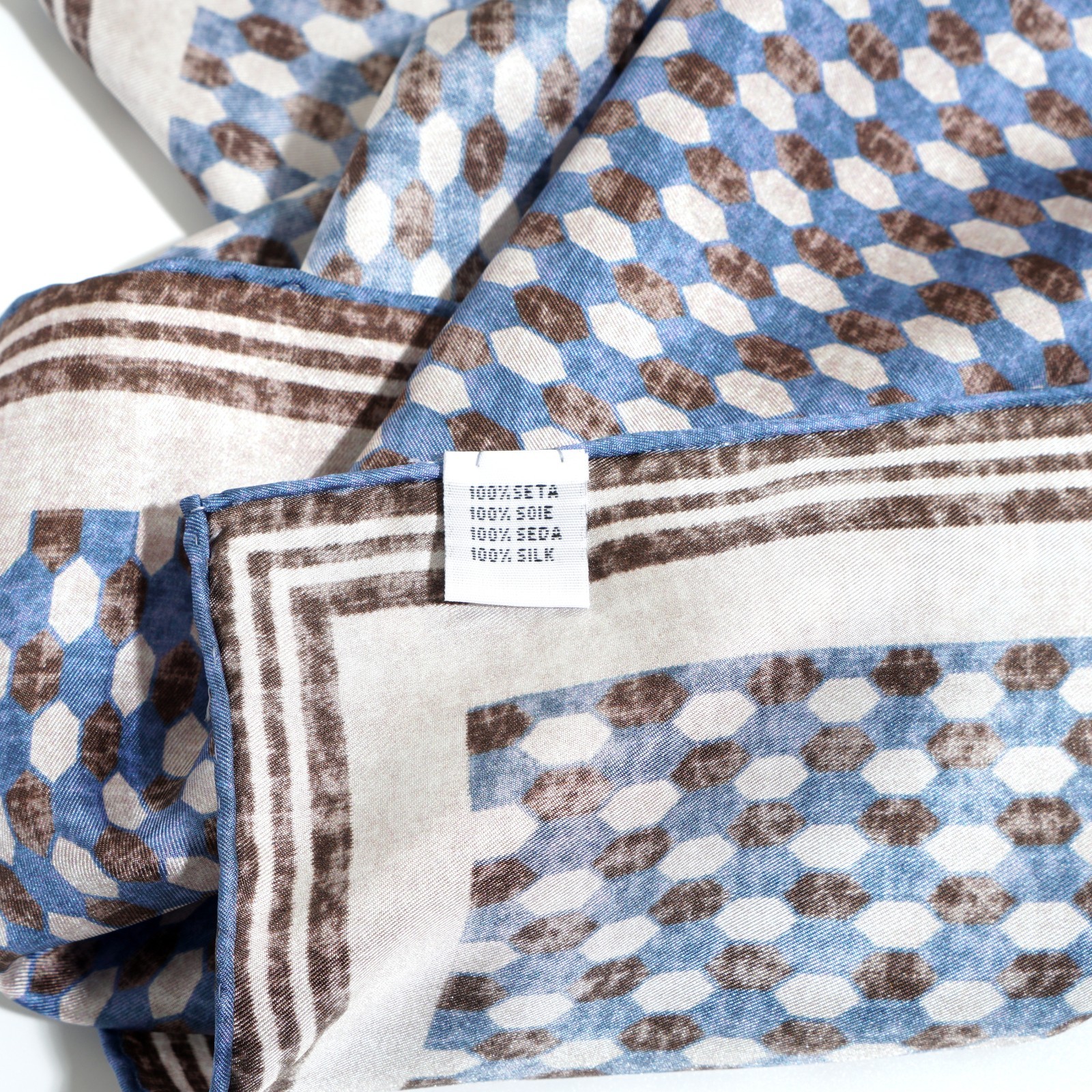 Men’s 100% Silk Twill Handkerchief Denim color &brown Pocket Square 21″ 53cm