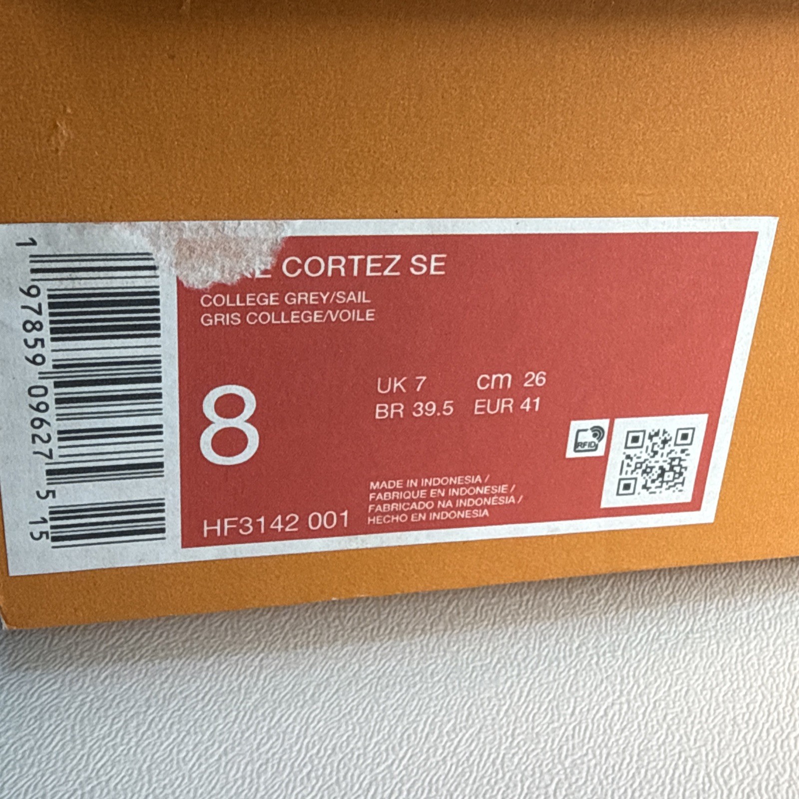 Size Men’s 8 – Nike Cortez SE College Grey Team Red/Sail HF3142-001 Fuzzy Suede