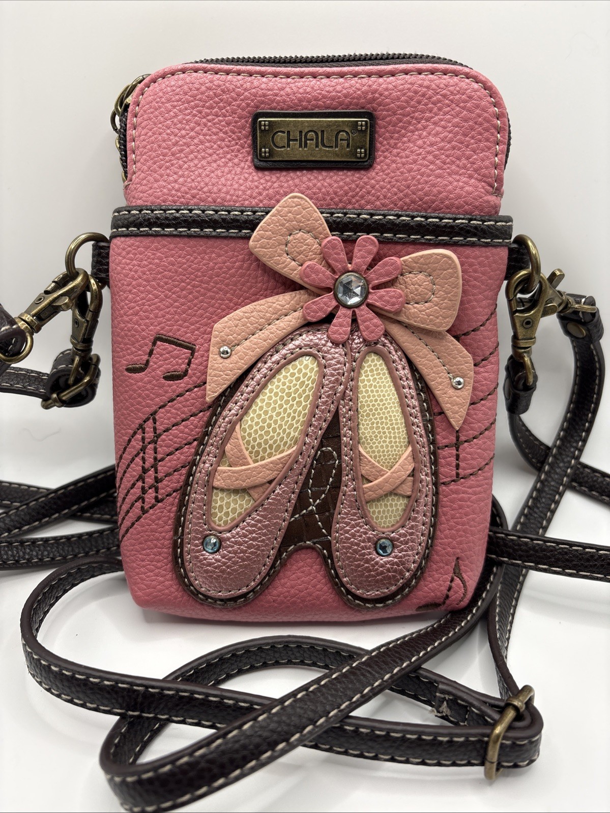 Chala Ballet Slippers Musical Notes Pink Color Brown Strap Small Purse