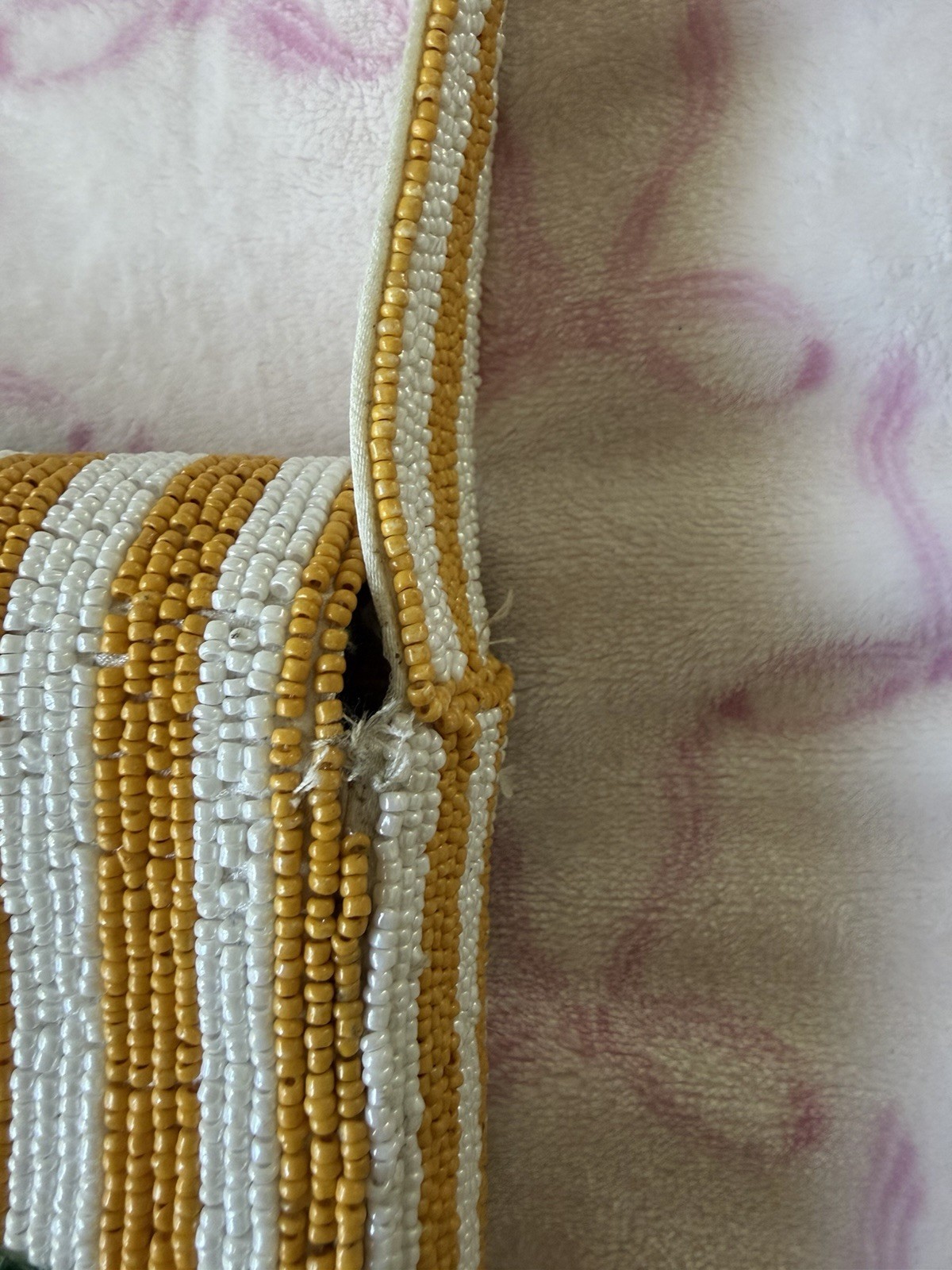 Beaded Carrot Striped Small Top Handle Bag w/ Carrot Charm Magnetic Closure