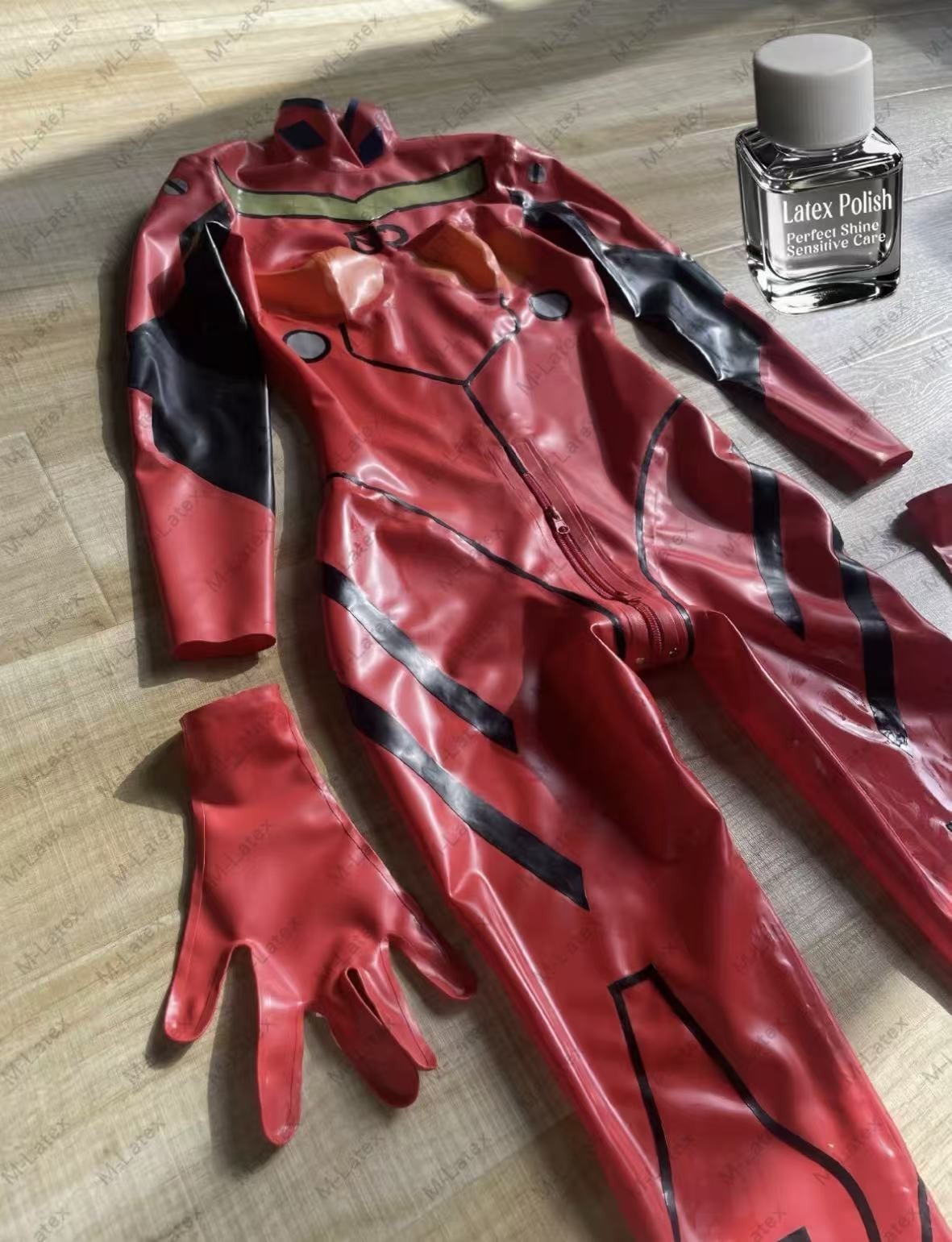Latex polish EVA 02 Asuka Langley cosplay Catsuit gloves customized 0.4mm #1284g