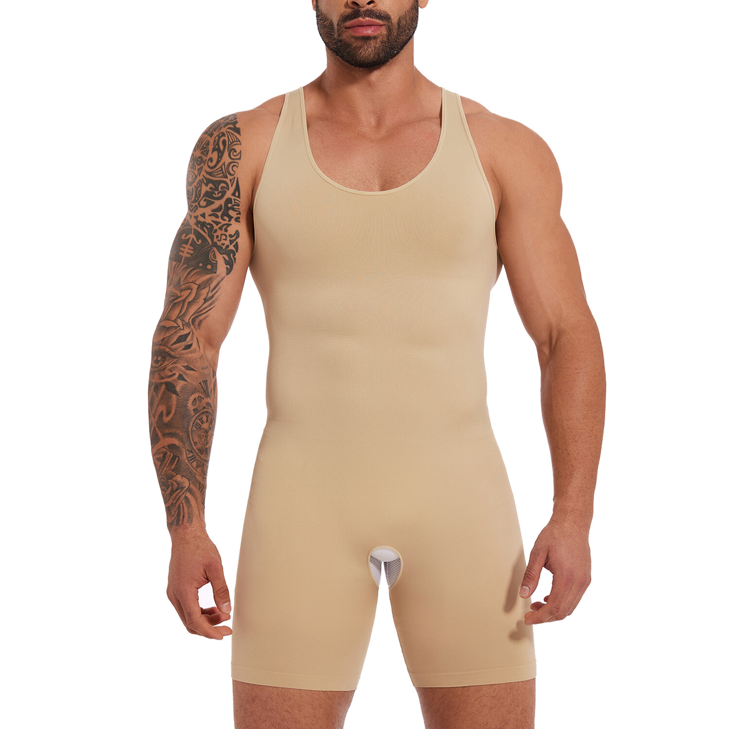 Men’s Full Body Shaper Slimming Compression Bodysuit Thigh Slimmer Shapewear