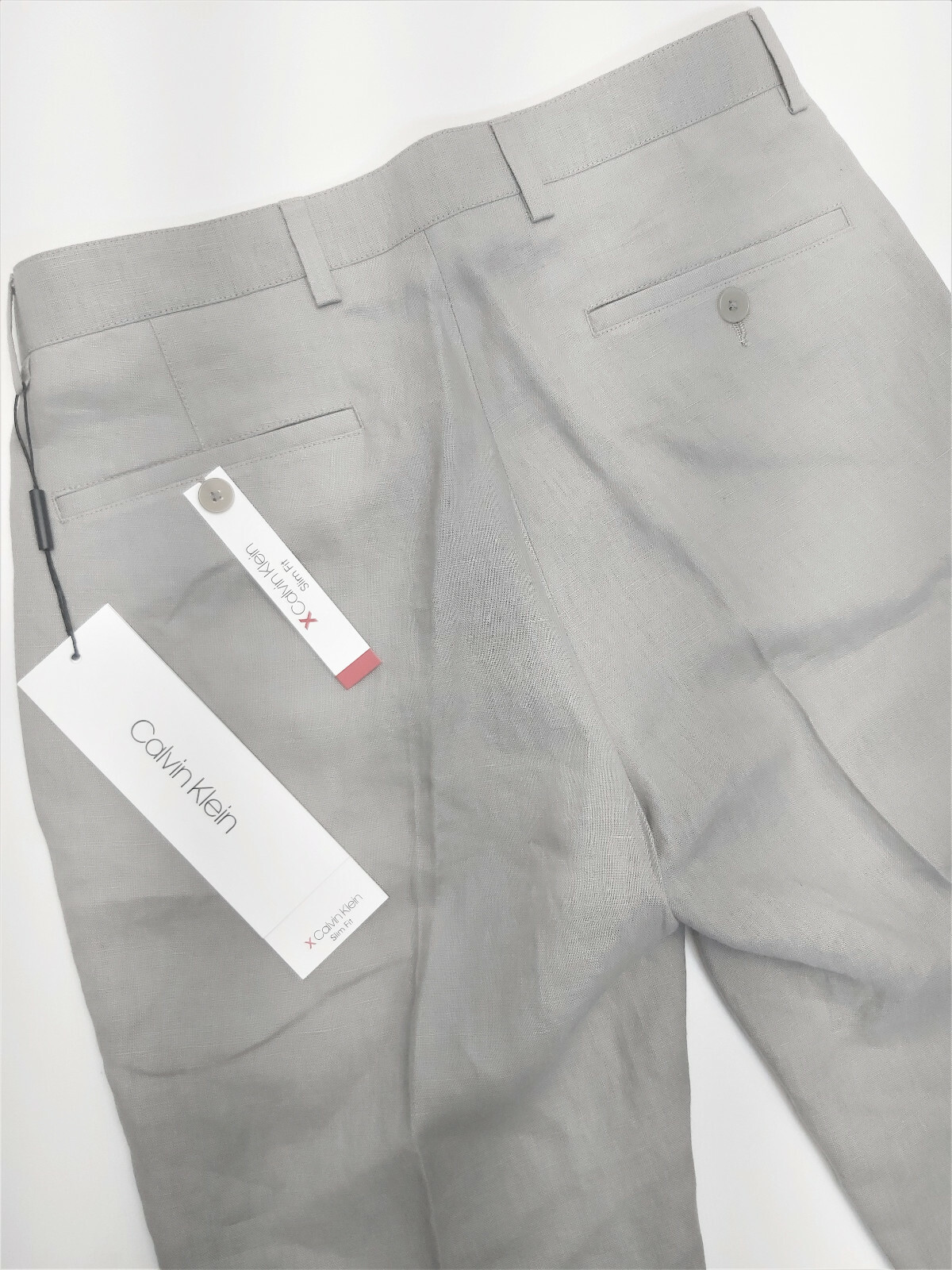 Calvin Klein Men’s Classic Slim Fit Solid Linen 4-Pocket Pants, 34Wx30L, Grey