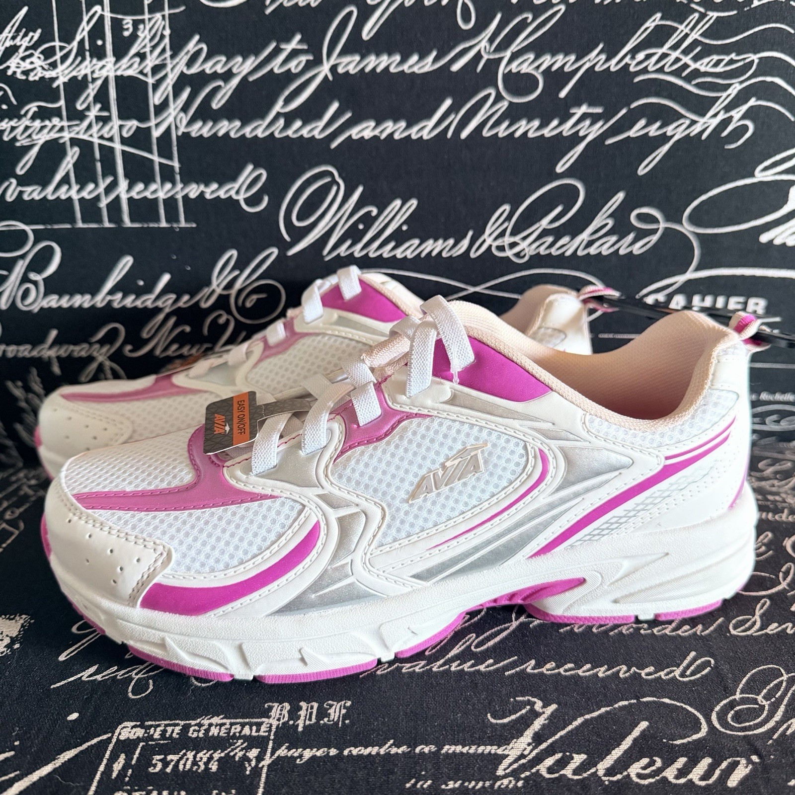 Avia 5000 Easy On/Off Athletic Sneakers Tennis Shoes White Pink Girls/Youth Sz:5