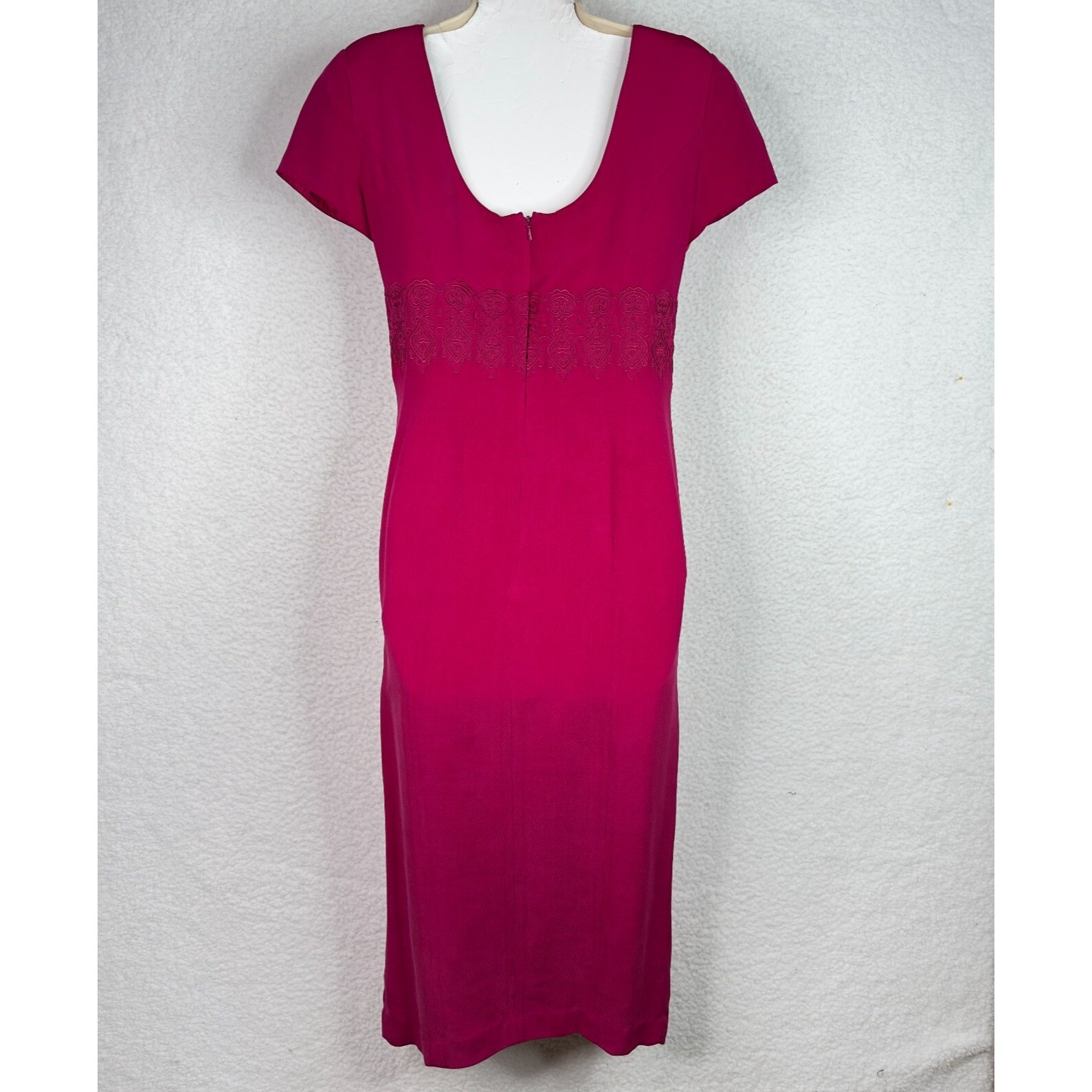 Vintage Talbots Silk Midi Sheath Dress Pink Embroidered Waist Y2K Petite Size 8P