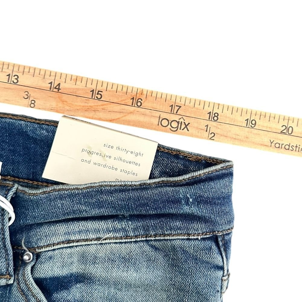 MNML Stretch Moto Denim Jeans Men Size 38 Blue Distressed Ripped Pants NEW