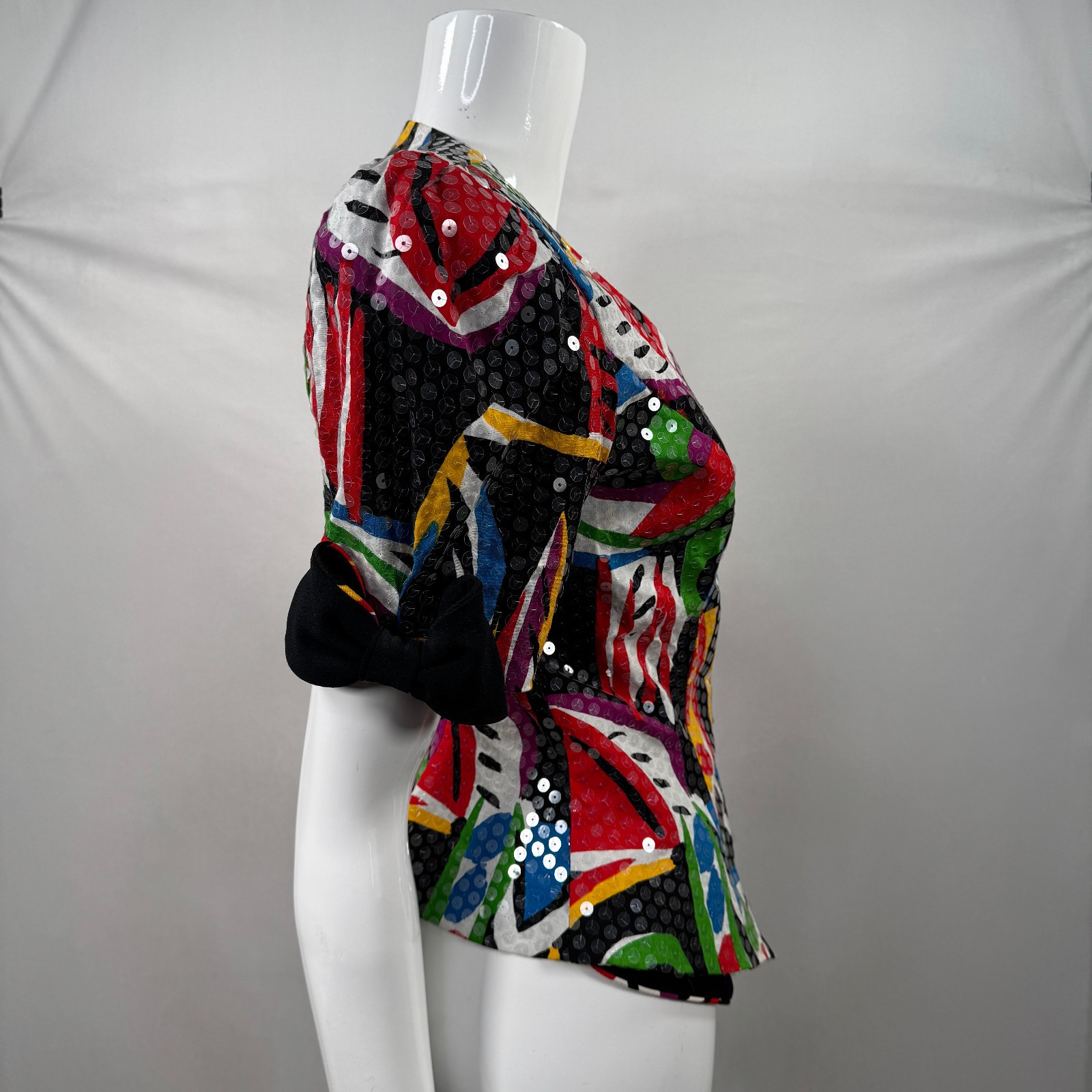 Saks Fifth Avenue Colorful Jacket Sequins Buttons 100% Cotton Fashion, Size 6
