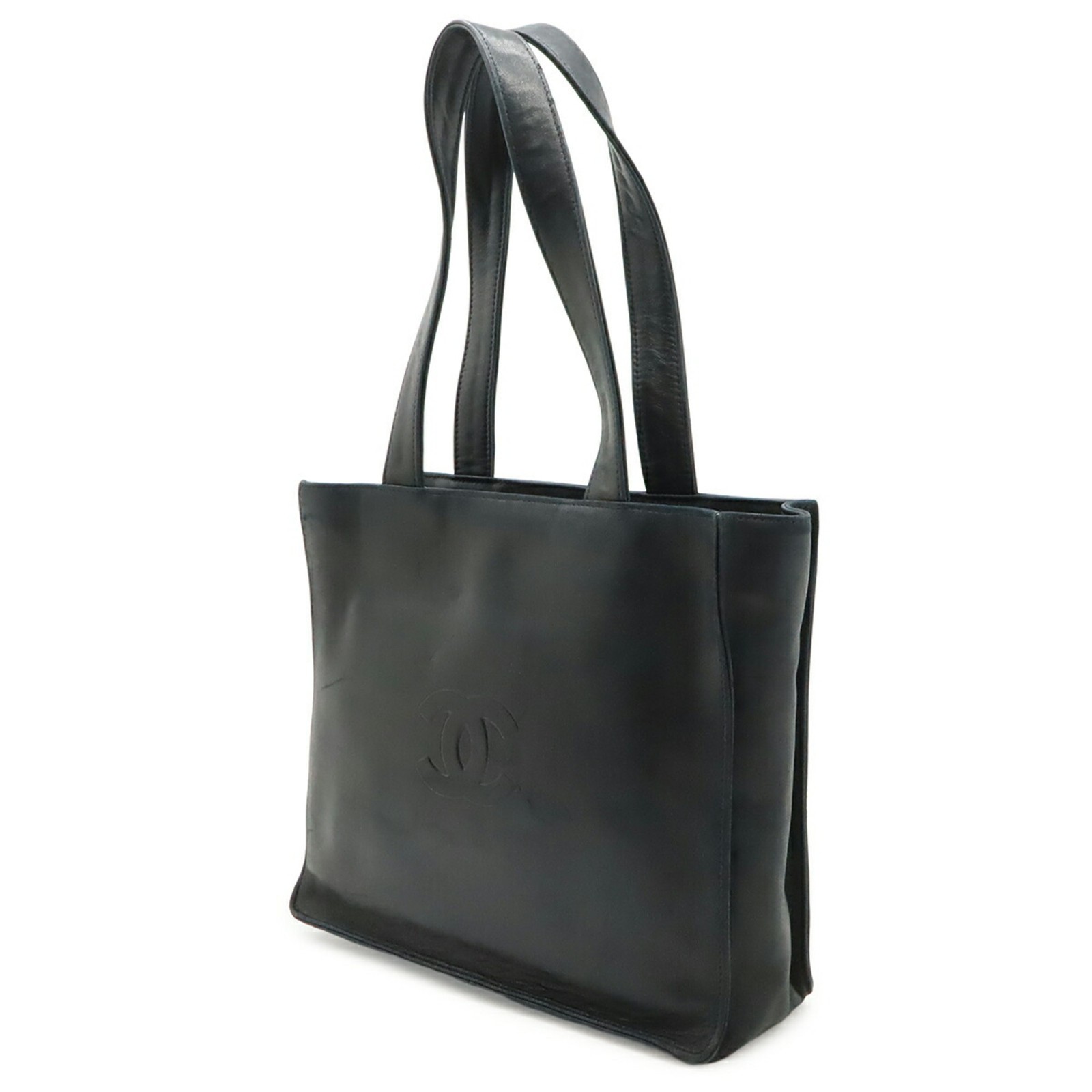 CHANEL Camellia Coco Mark Tote Bag Shoulder Lambskin Leather Black GZl1imbr