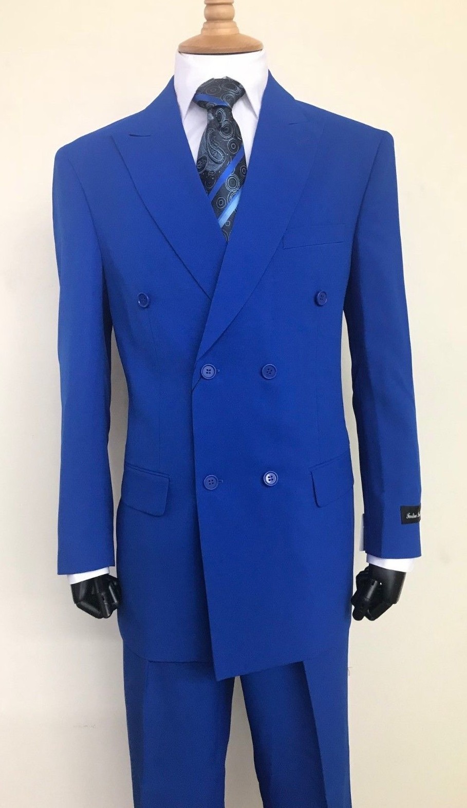 Men’s Double Breasted, White, Royal Suit, Black ( with pants) by Fortino Landi