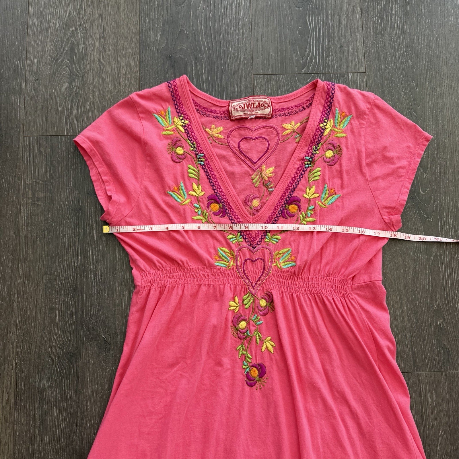 Johnny Was JWLA Dress Pink Embroidered Butterfly Floral Boho Fairy Retro Sz XL