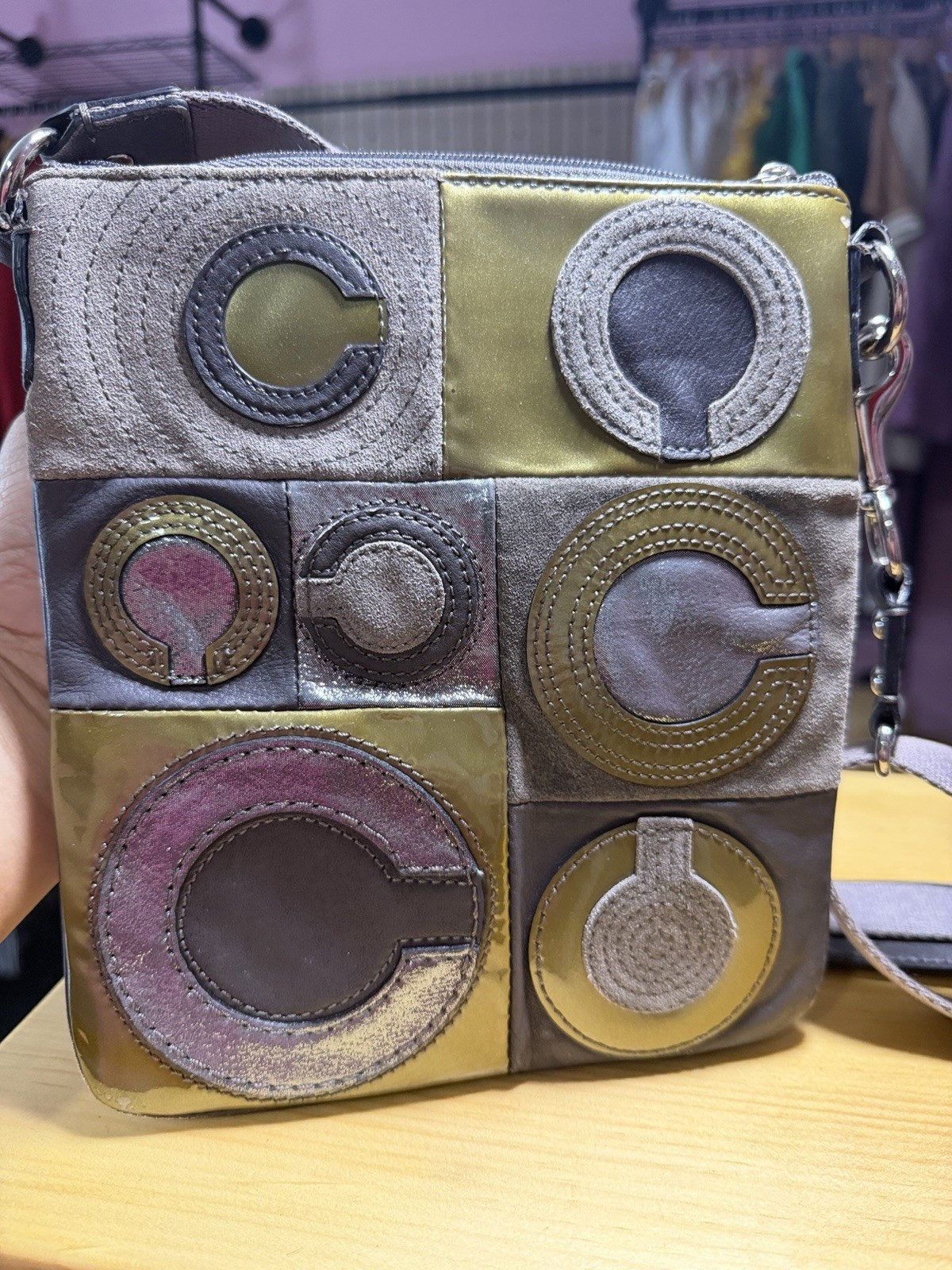 Authentic Coach Op Art Patchwork Crossbody Swingpack Bag Rare Y2K