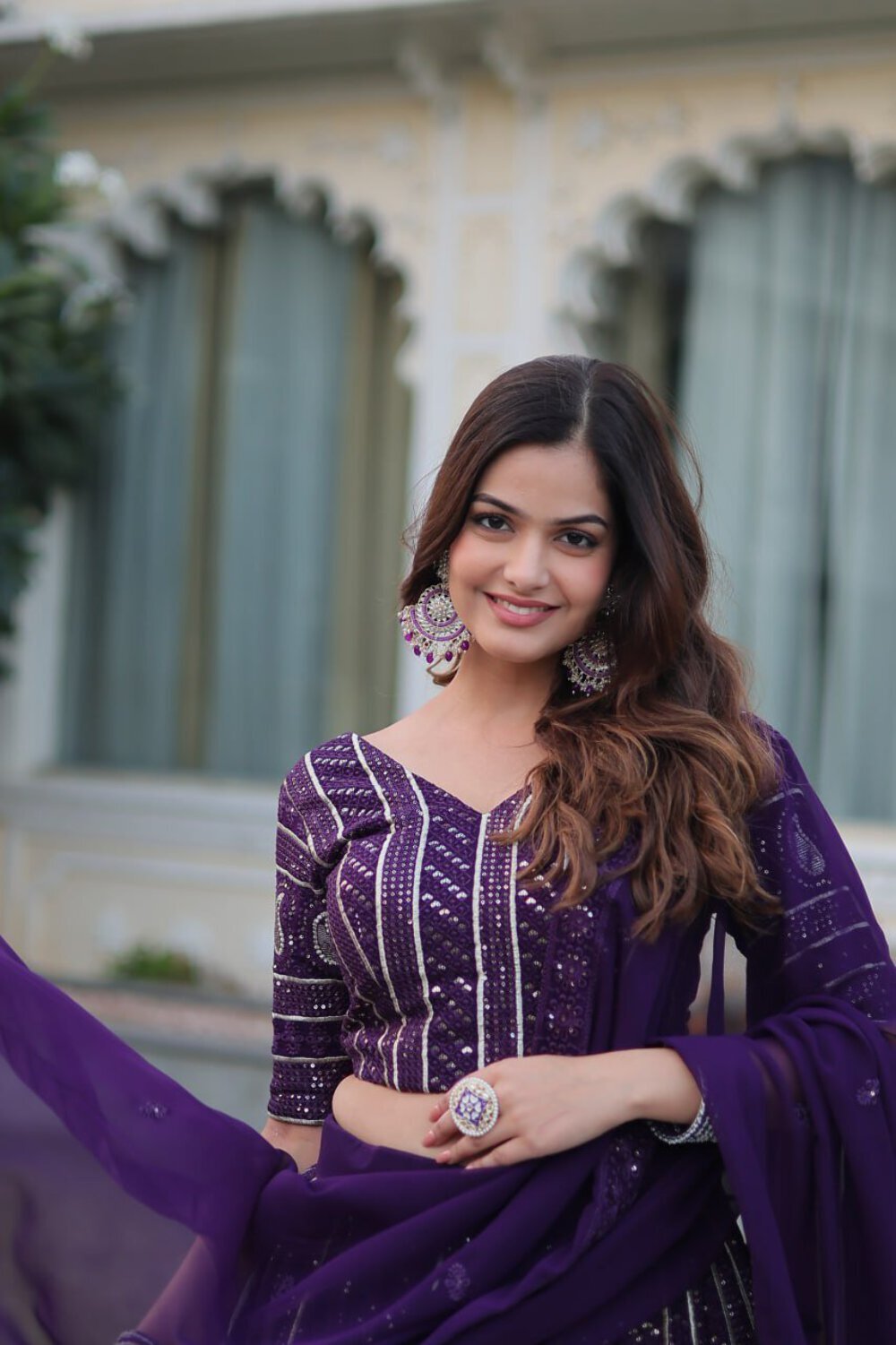 Purple Designer Dyeable Pure Viscose Jacquard fabric Lehenga Choli & Dupatta Set