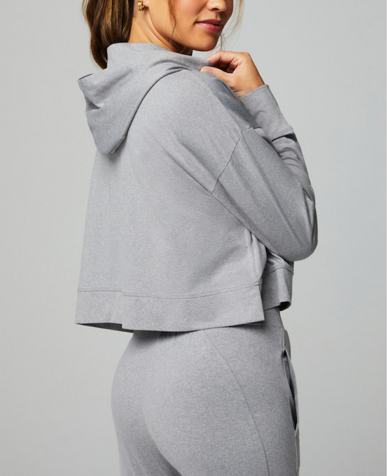 Fabletics Cloud Jersey Hoodie Women’s Cropped Size M Grey Kangaroo Pocket